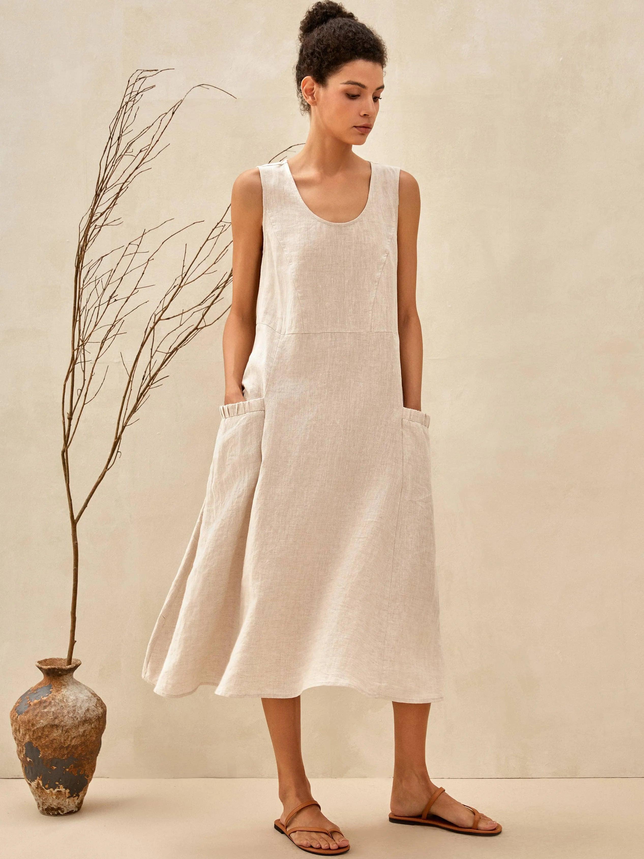 100% Linen Swing Beach Tank Dress GIANA