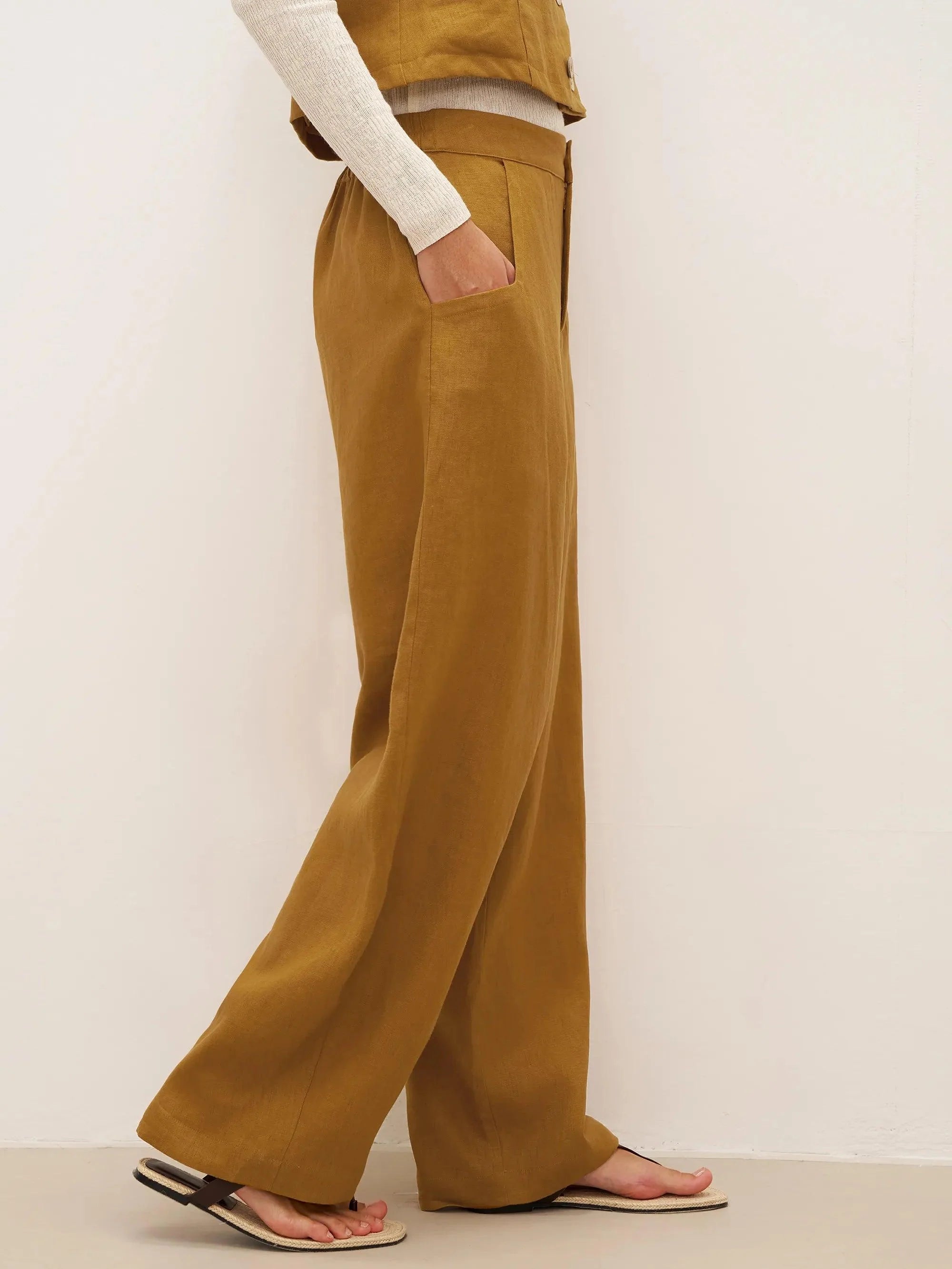 100% Linen Banana Cut Pants with Pockets EDELINE