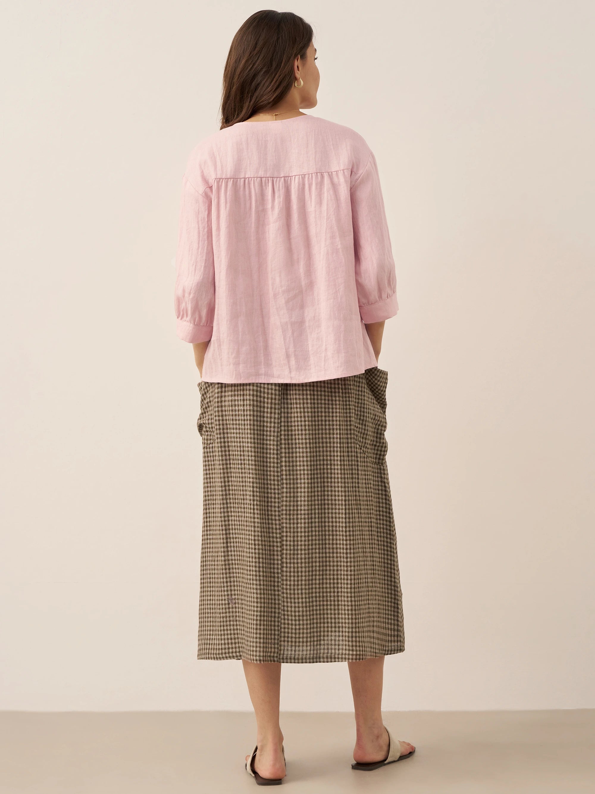 100% Linen Elastic Waist Skirt MARINA