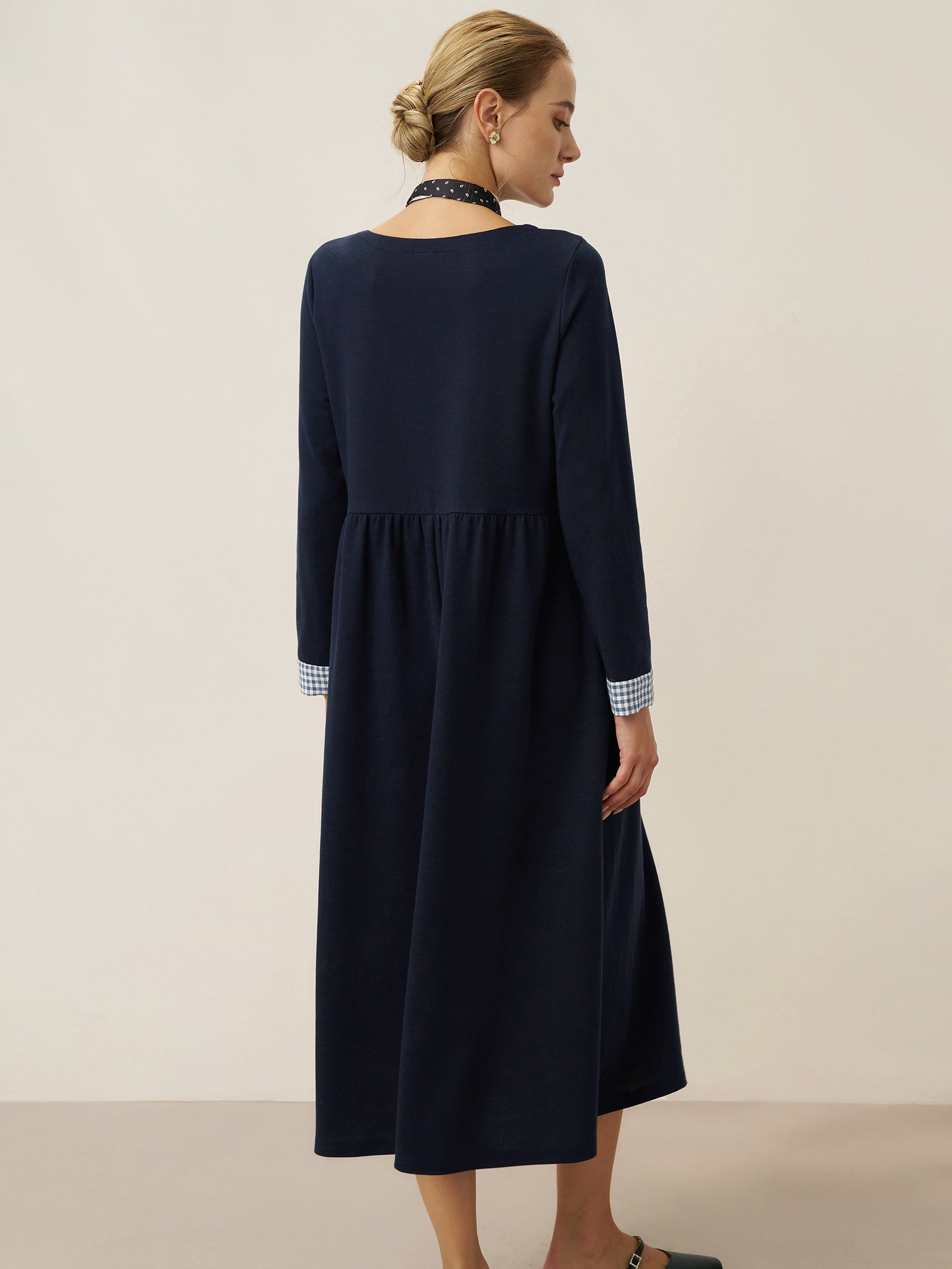 Cotton Patchwork Cuff Crew Neck Casual Maxi Dress SCARLETT