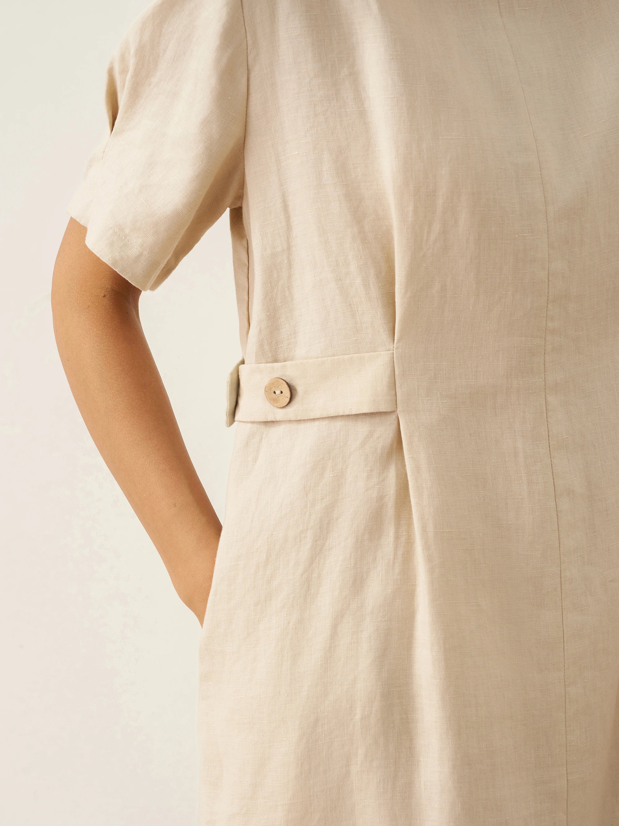 100% Linen Round Neck Button-Tie Maxi Dress XANDRA