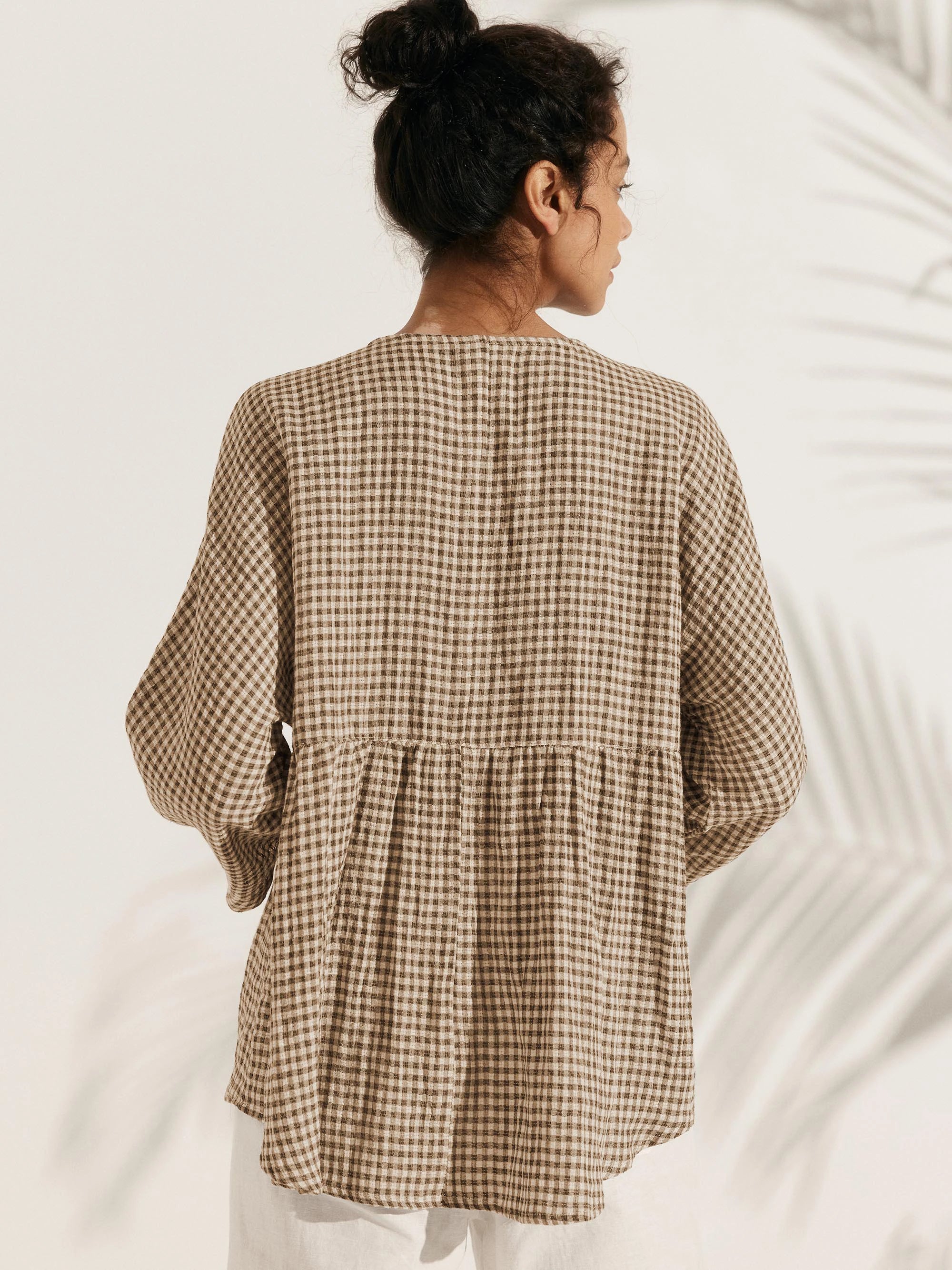 Linen Checked Long-Sleeved Top CAROLINE