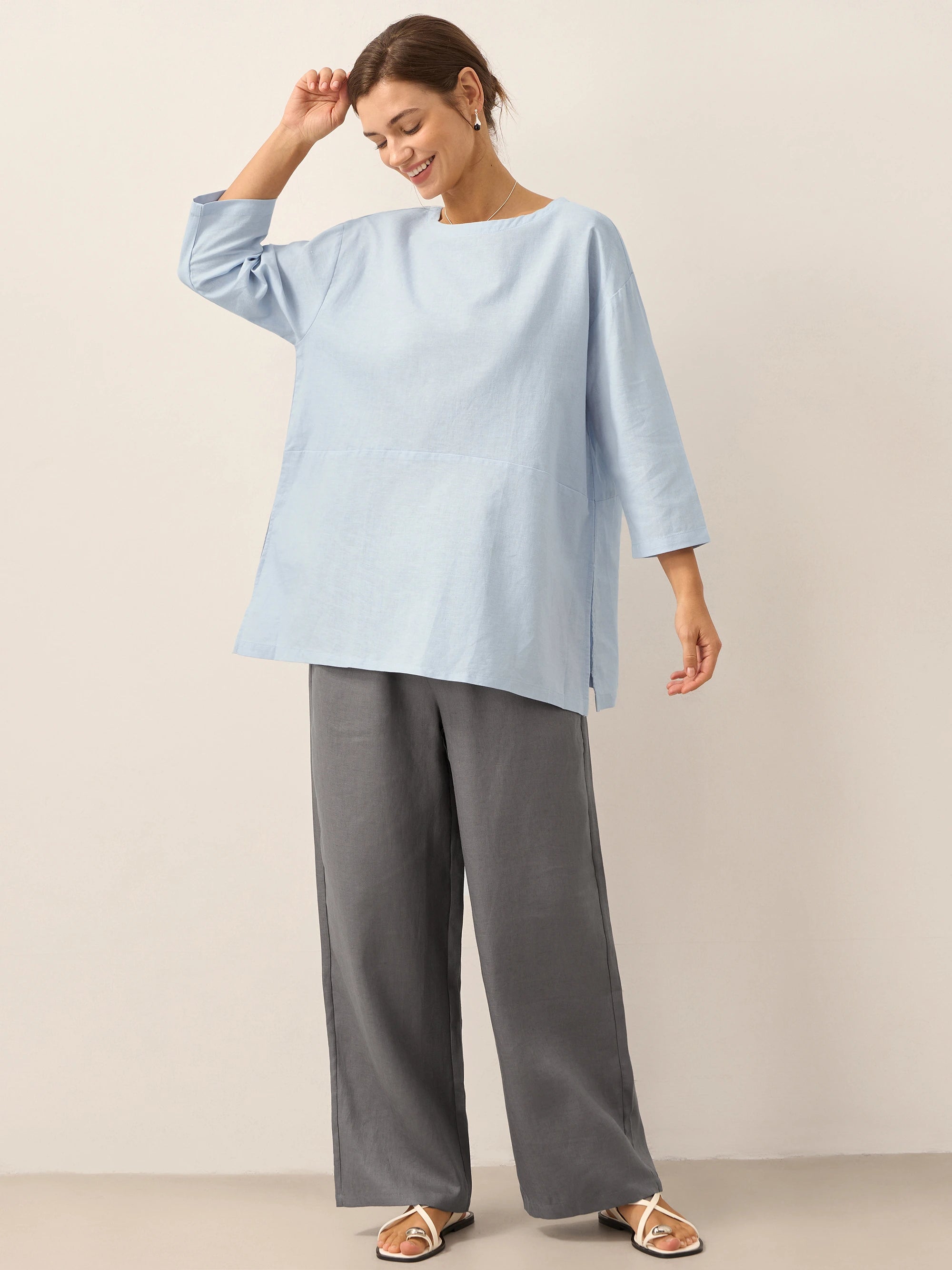 Linen White Boat Neck Oversized Top AVA