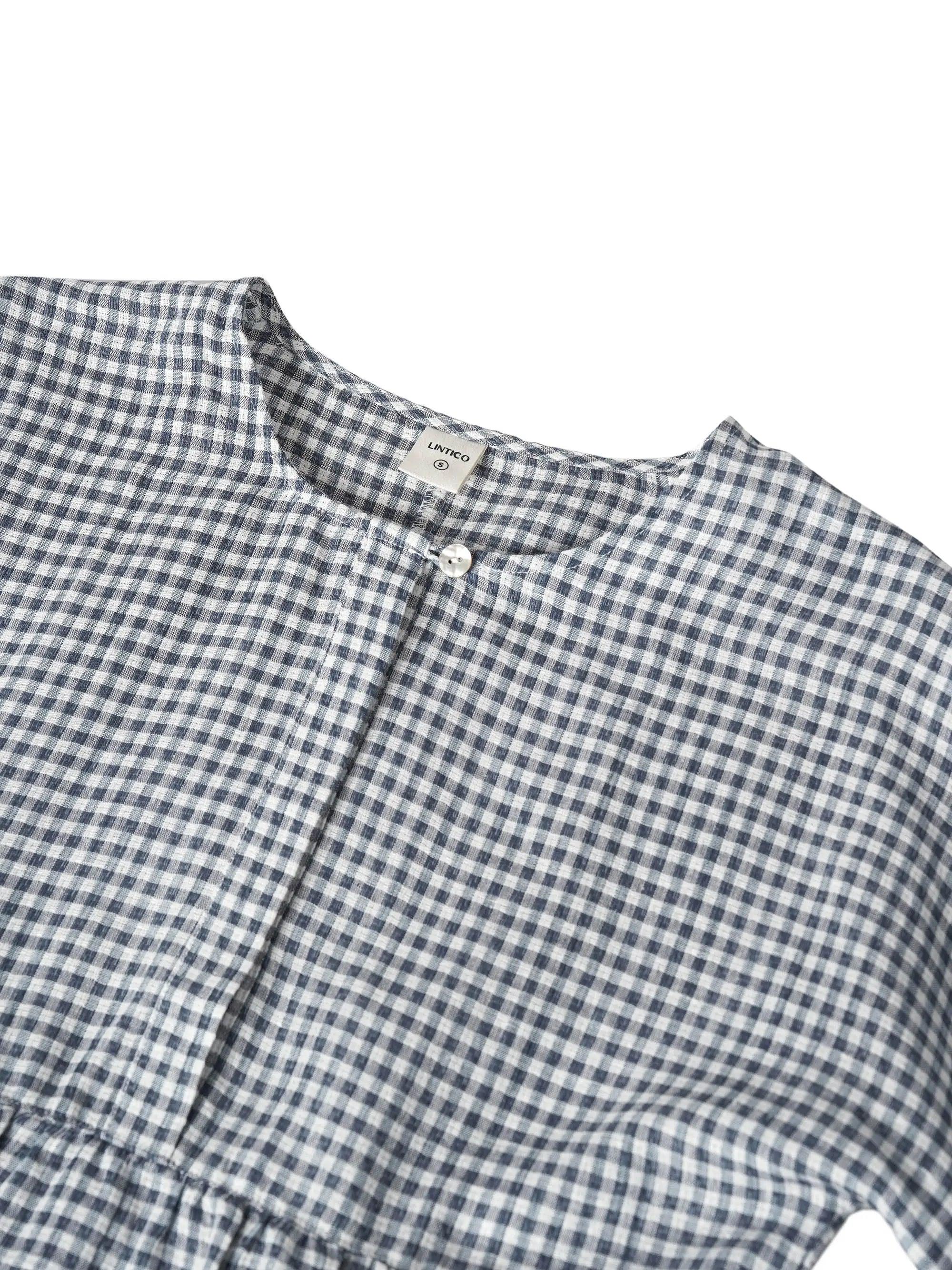 Linen Checked Long-Sleeved Top CAROLINE
