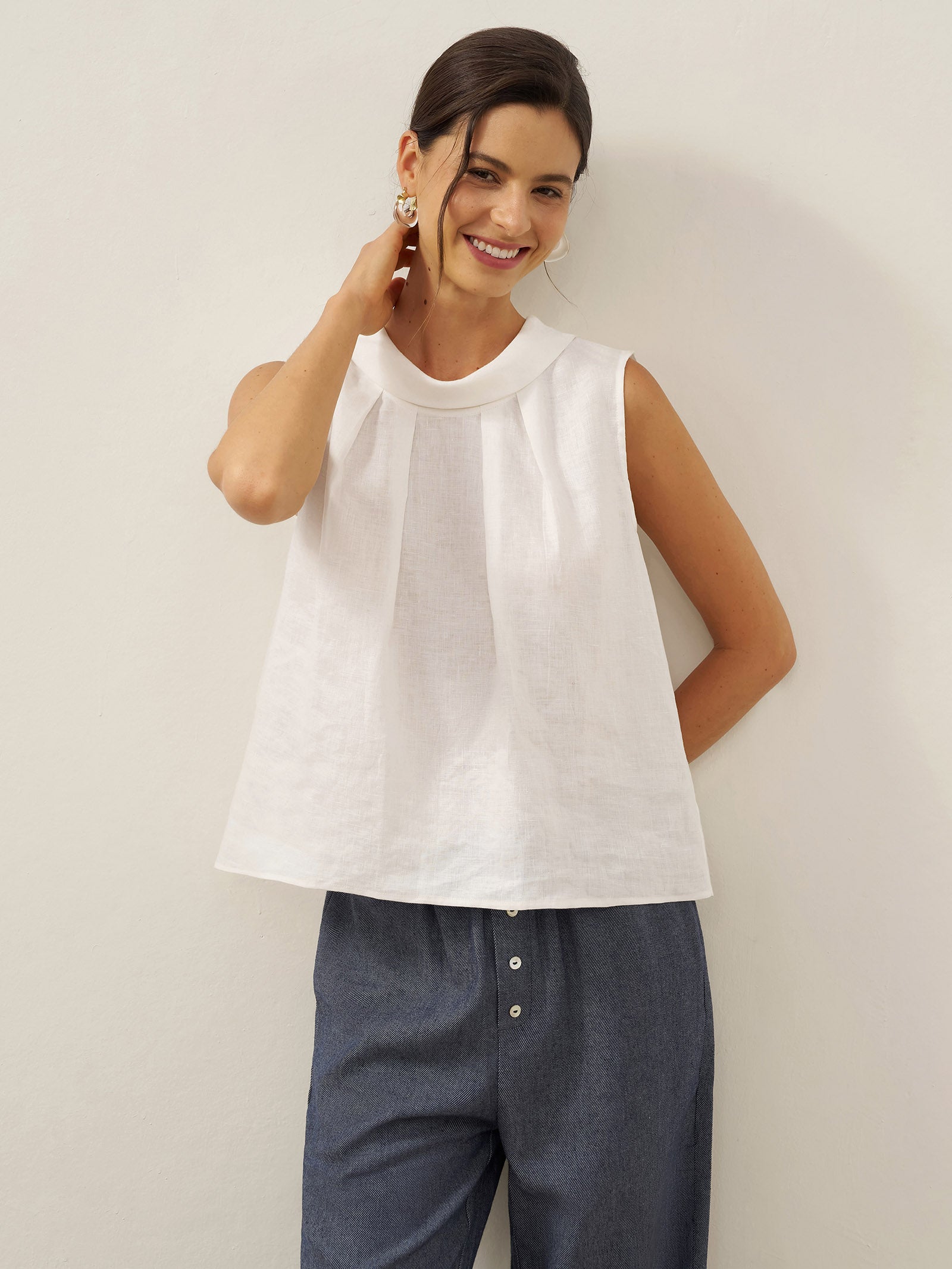 100% Linen Structured Collar Sleeveless Blouse BLAIR