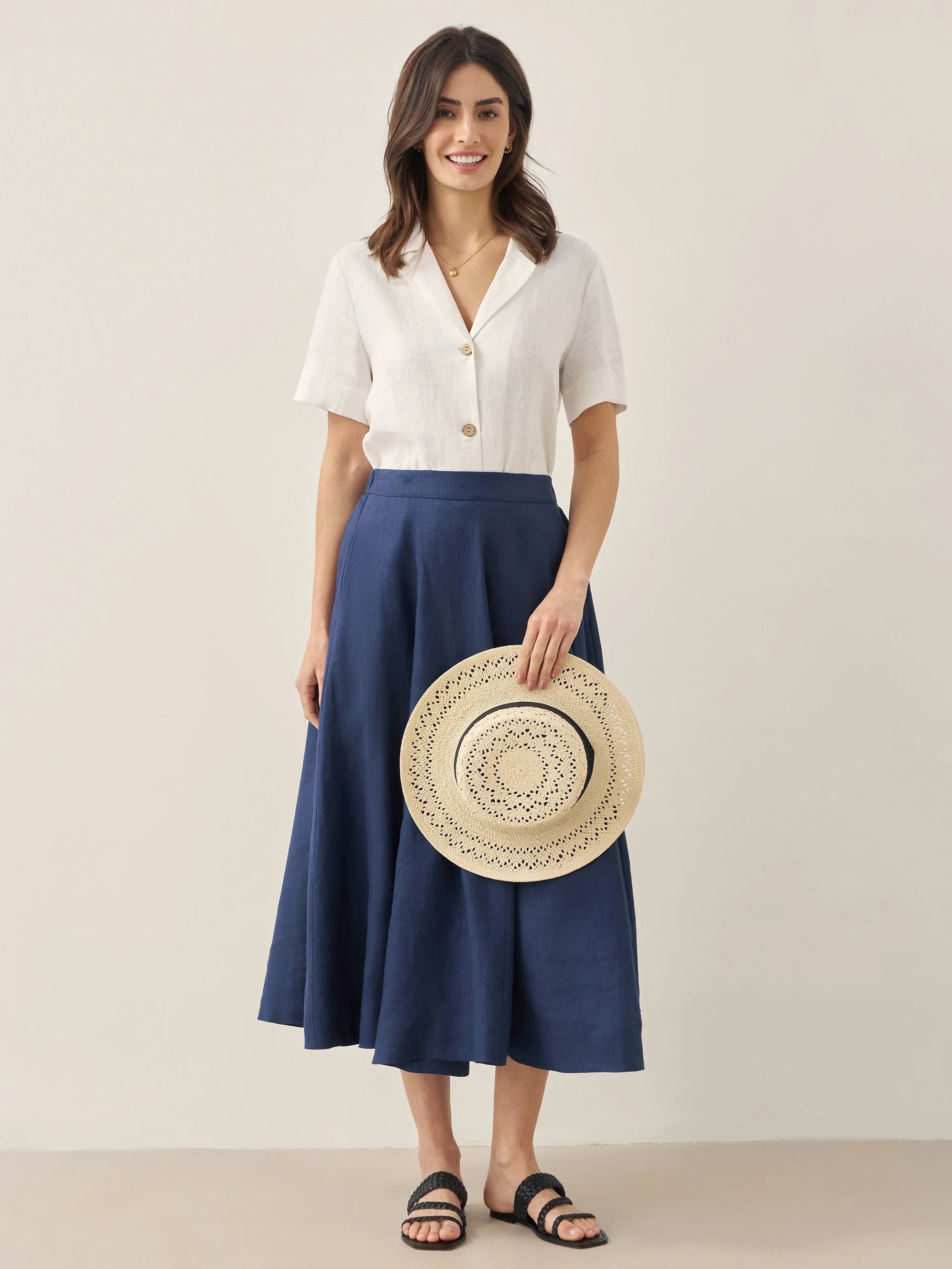 100% Linen Button-Up Short Sleeve Shirt ORENDA