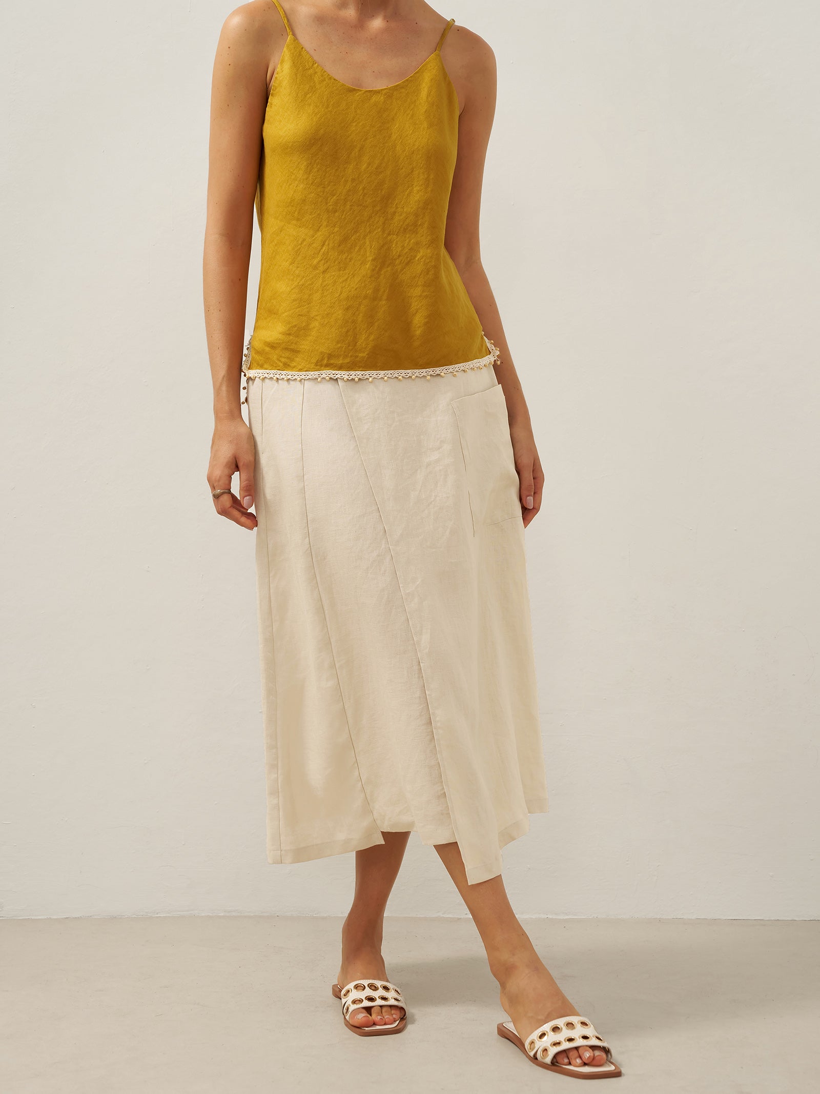 100% Linen Angled Closure Wrap Skirt FRESSA