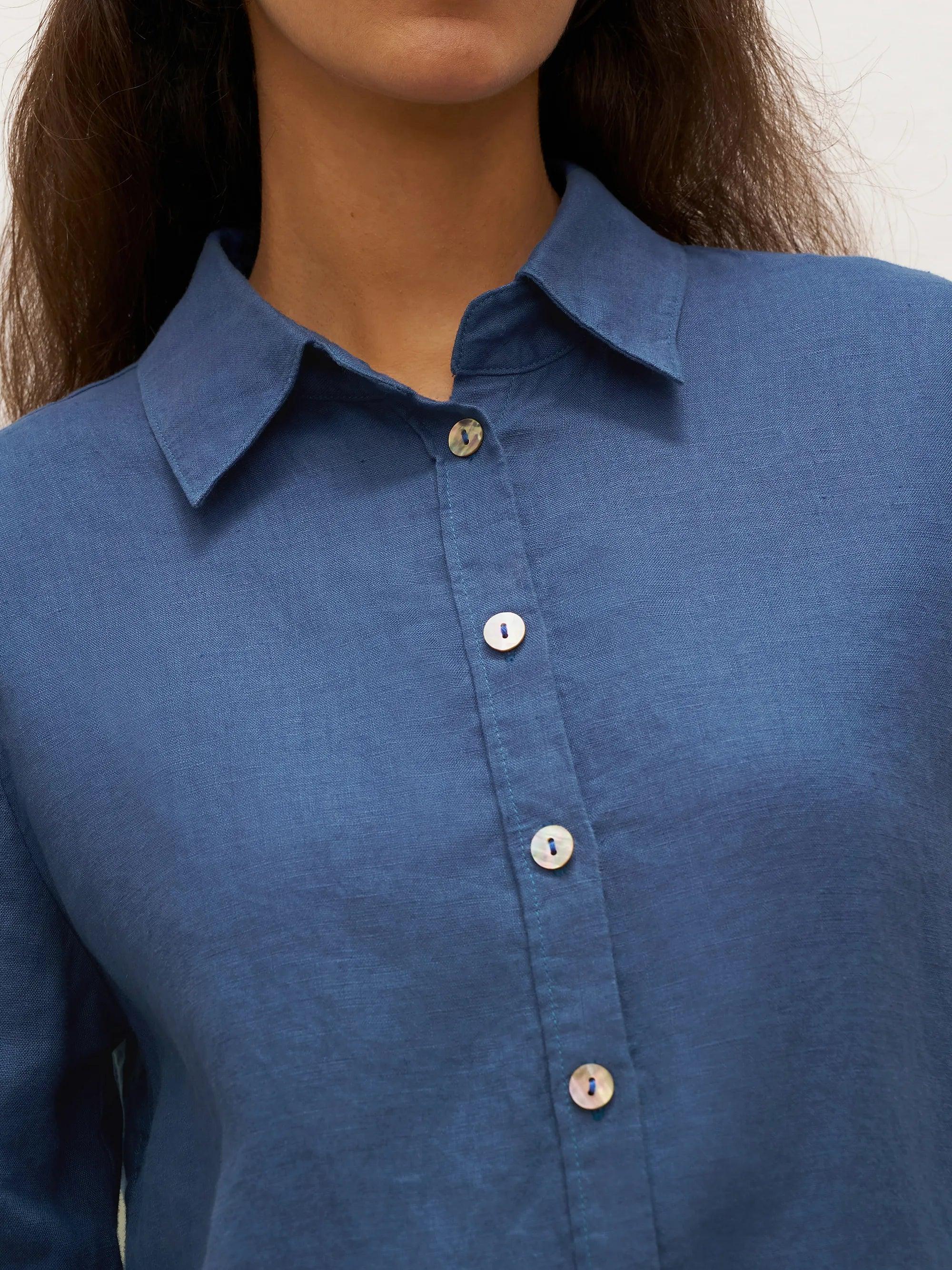 100% Linen Button-Front Shirt with Extended Hem JOVAN