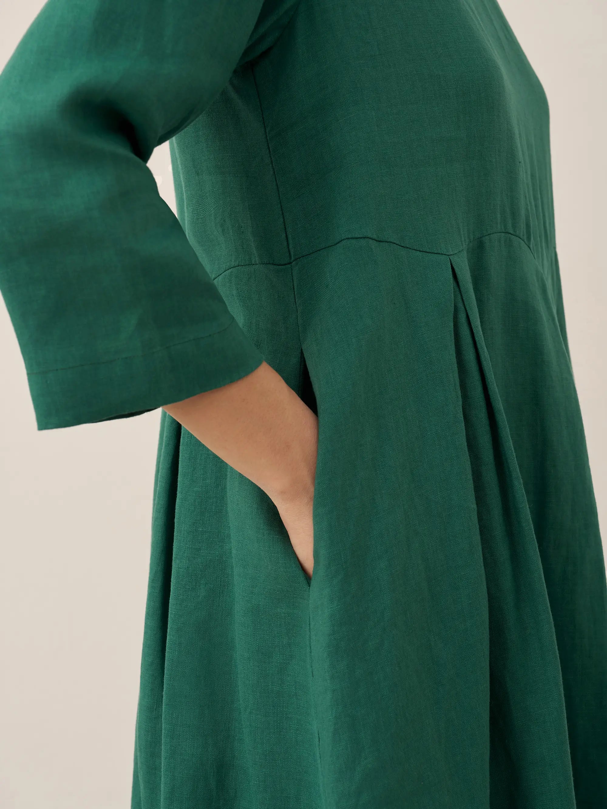 100% Linen Bateau Neck Pleated Maxi Dress