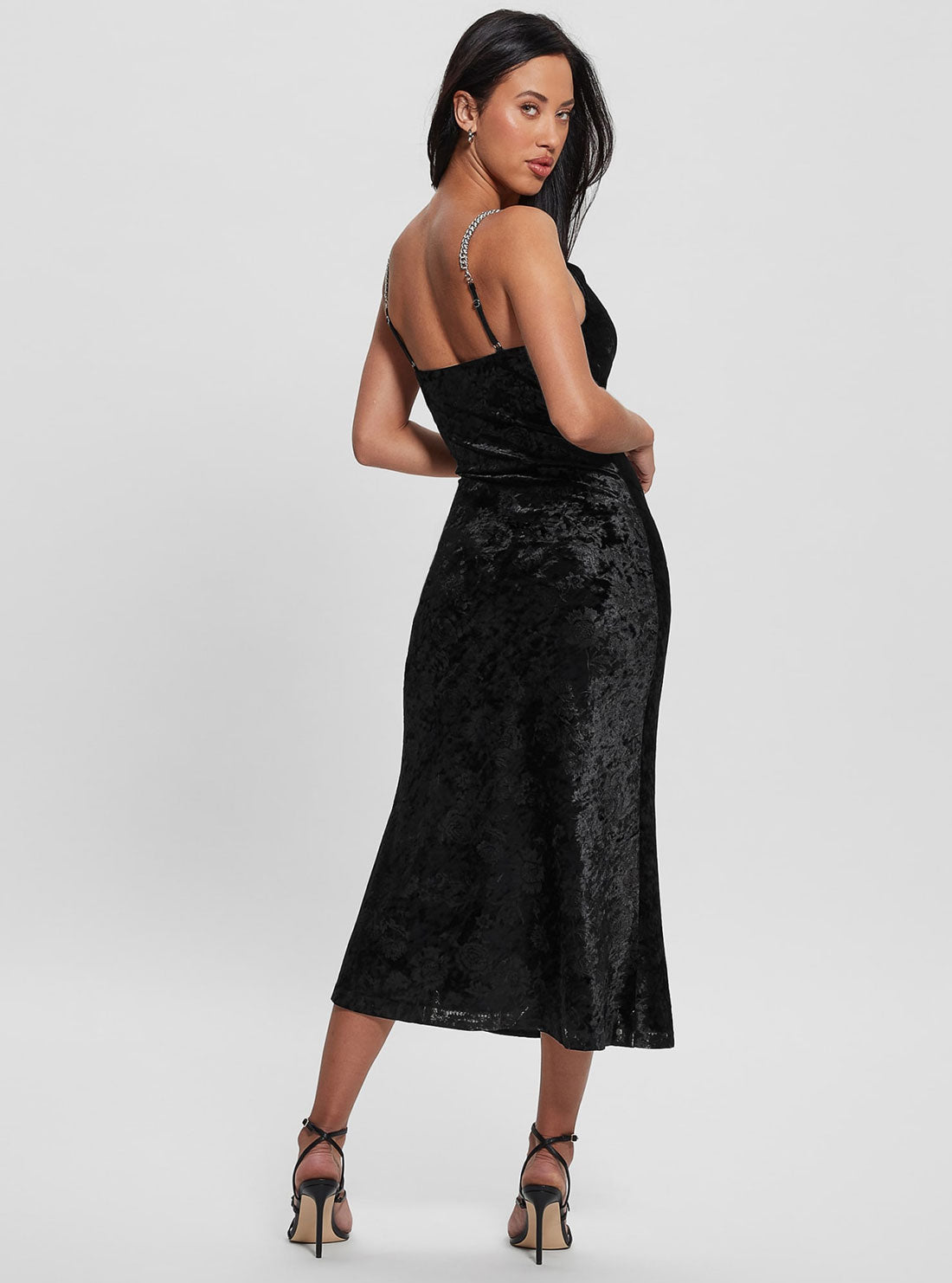 Black Aida Floral Velvet Midi Dress