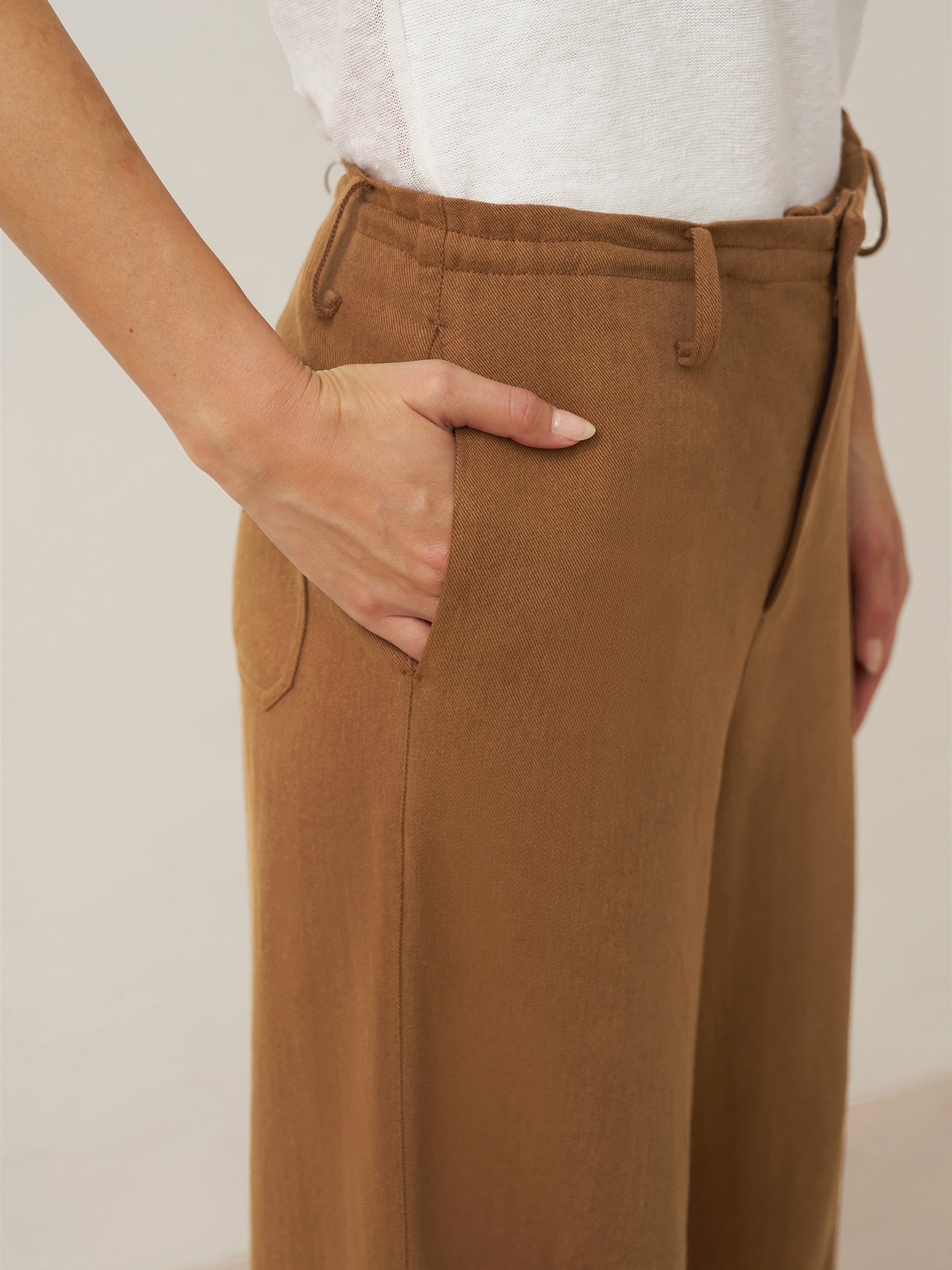 Tencel Linen Drawstring Straight Leg Pants RACHEL