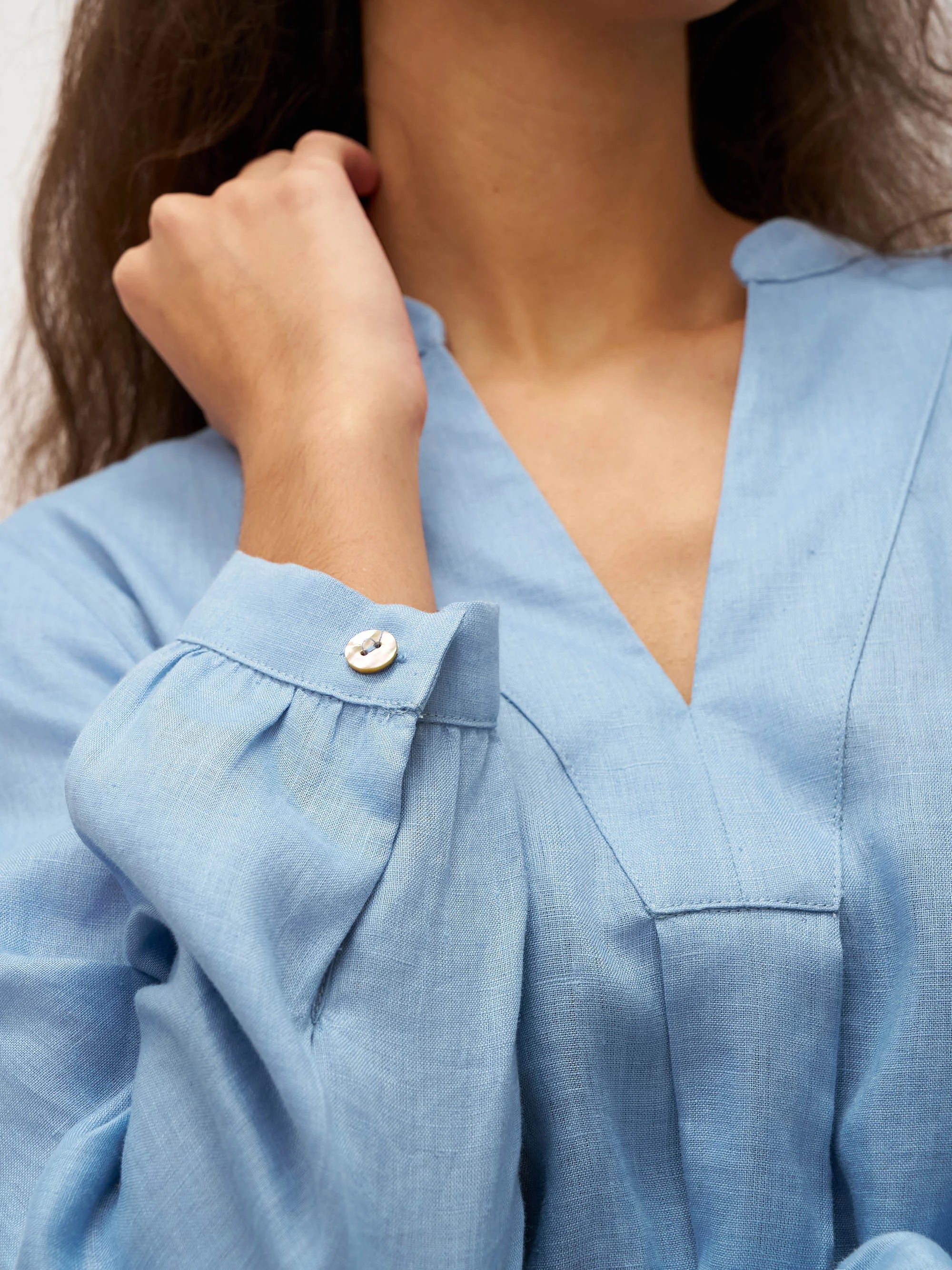 100% Linen V-Neck Pullover Shirt Dress JADEN