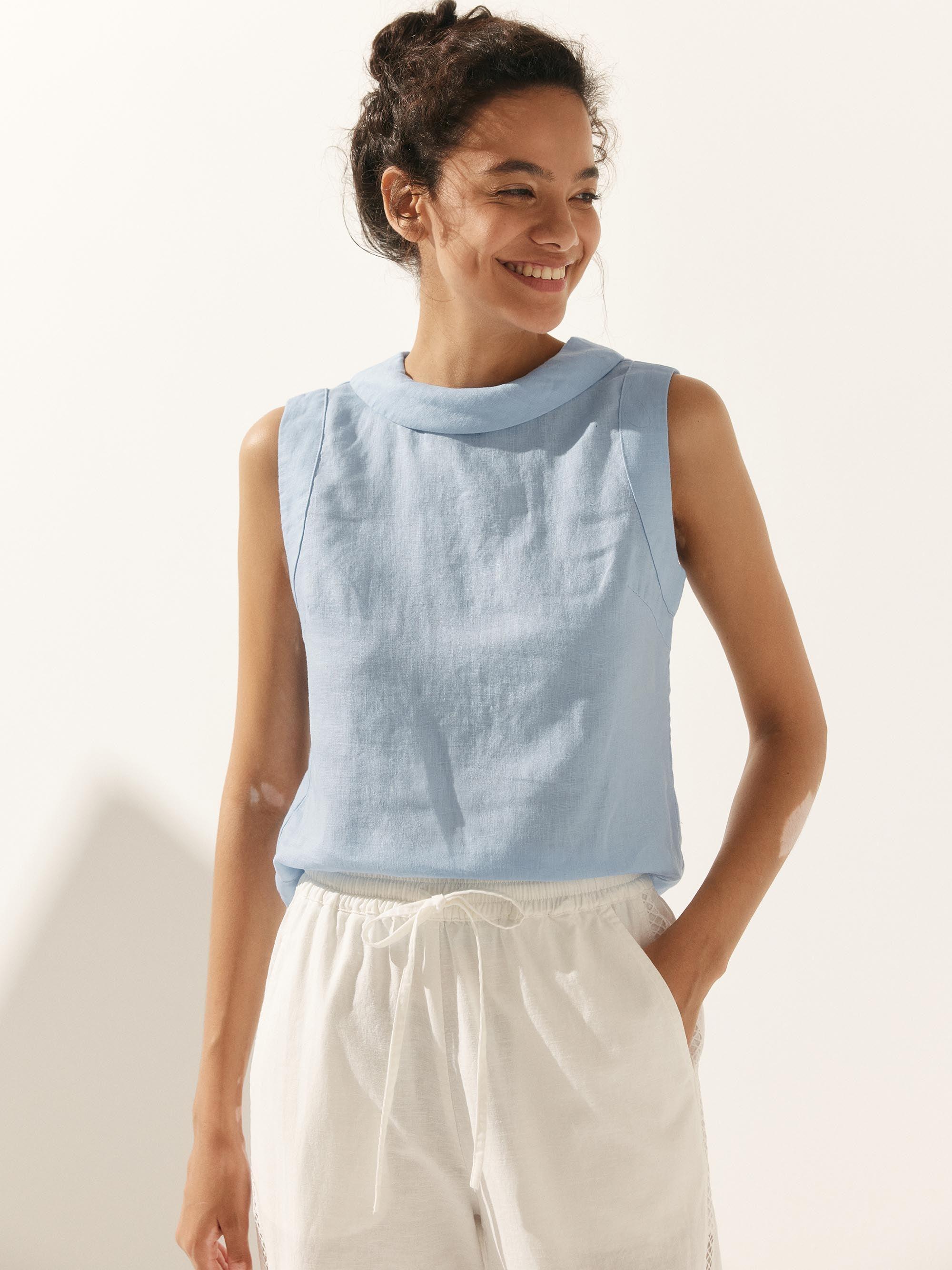 100% Linen Draped Collar Tank Top