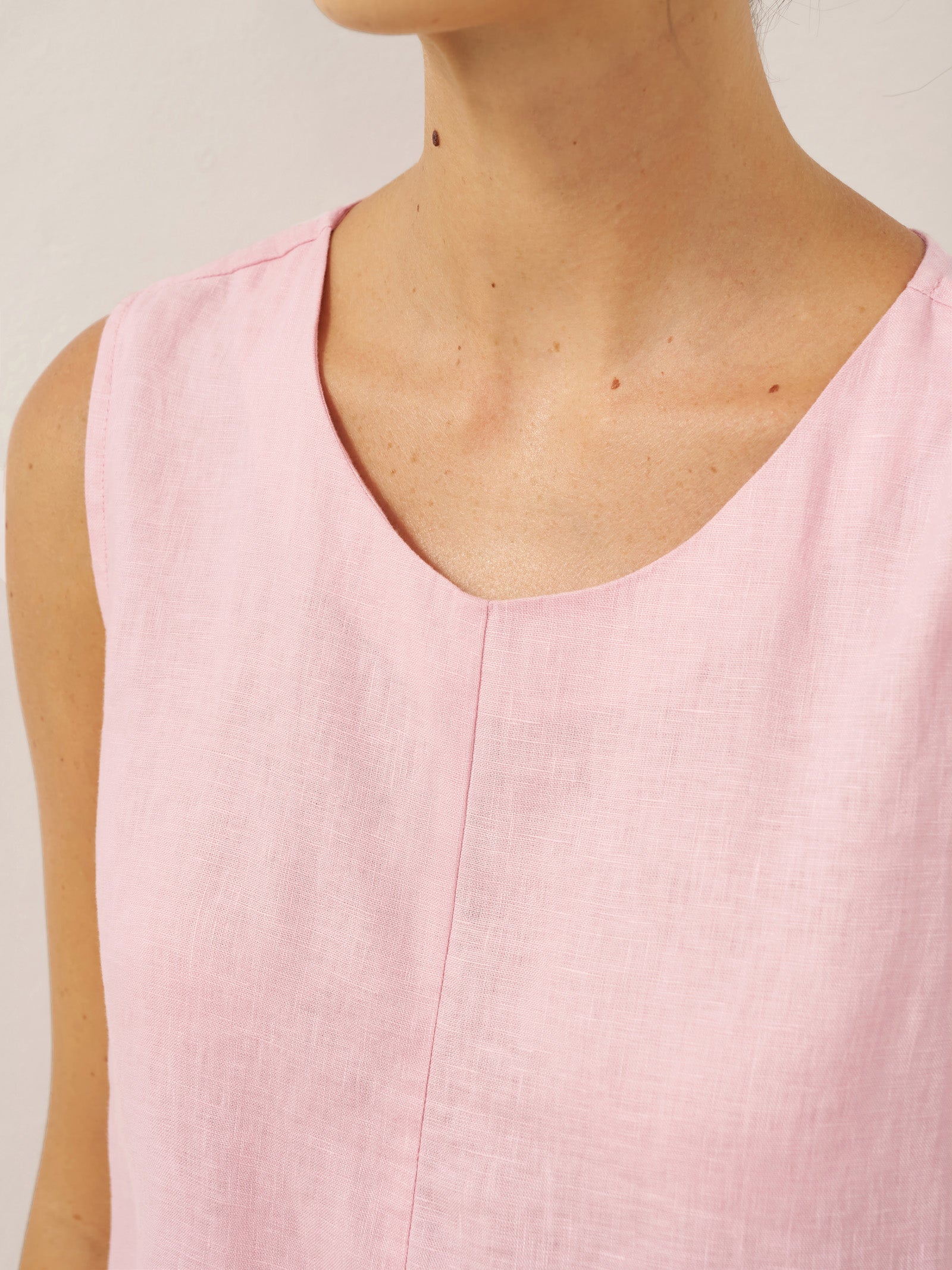 100% Linen Sleeveless Accordion Pleat Midi Dress TINA