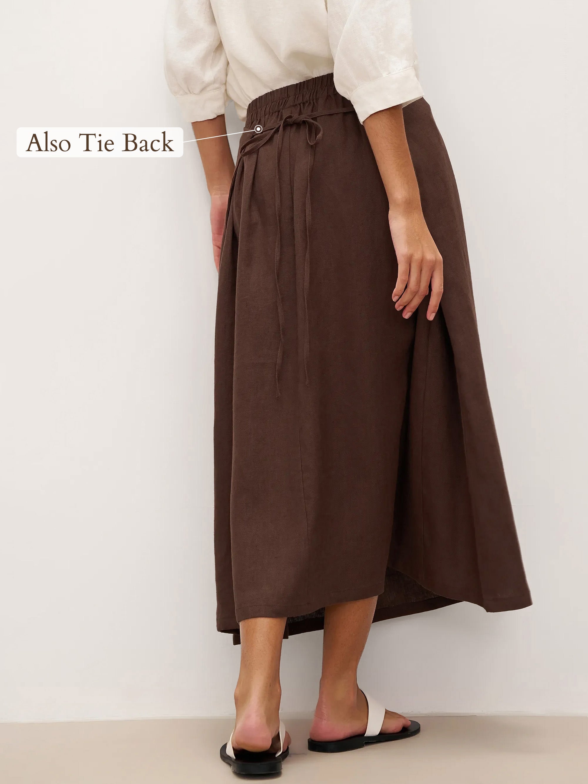 100% Linen Tie-Waist Wrapped A-Line Skirt EMILIE—Two-Way Wear