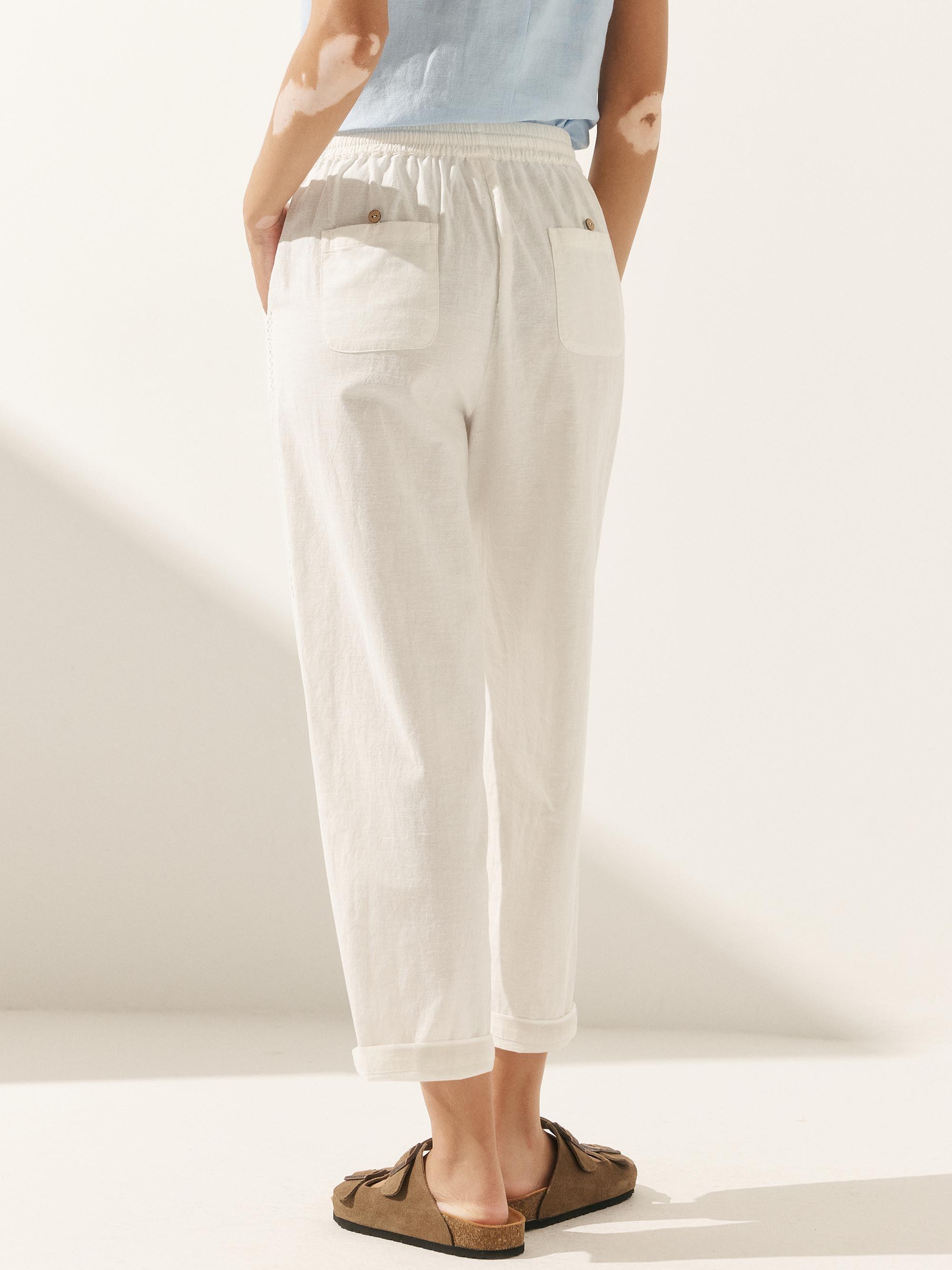 Linen Cropped Hollow Lace Stitching Ankle Length Pants YARA