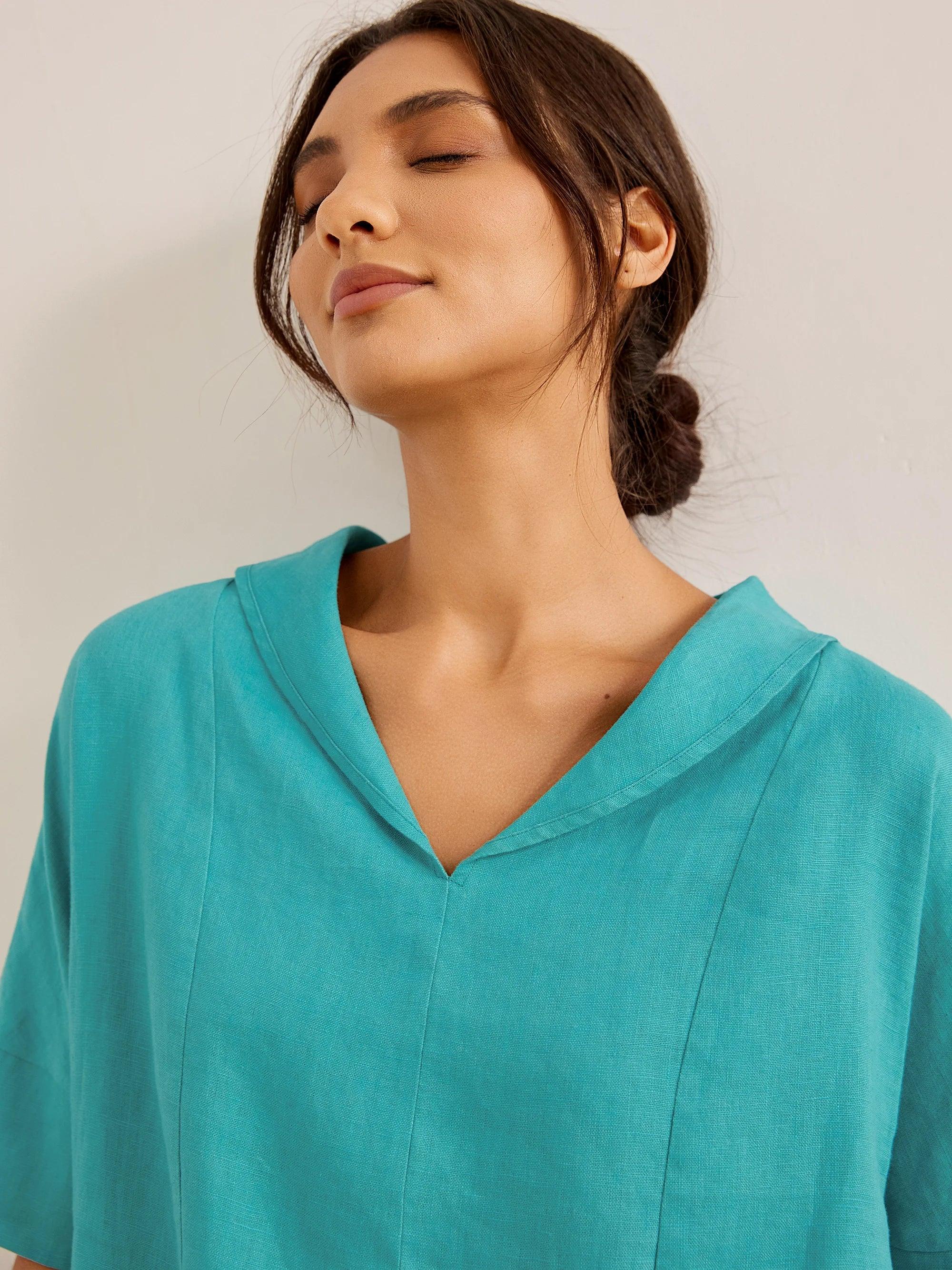 100% Linen V-Neck Short Sleeve Shirt