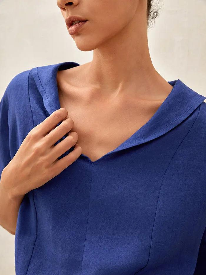 100% Linen V-Neck Short Sleeve Shirt