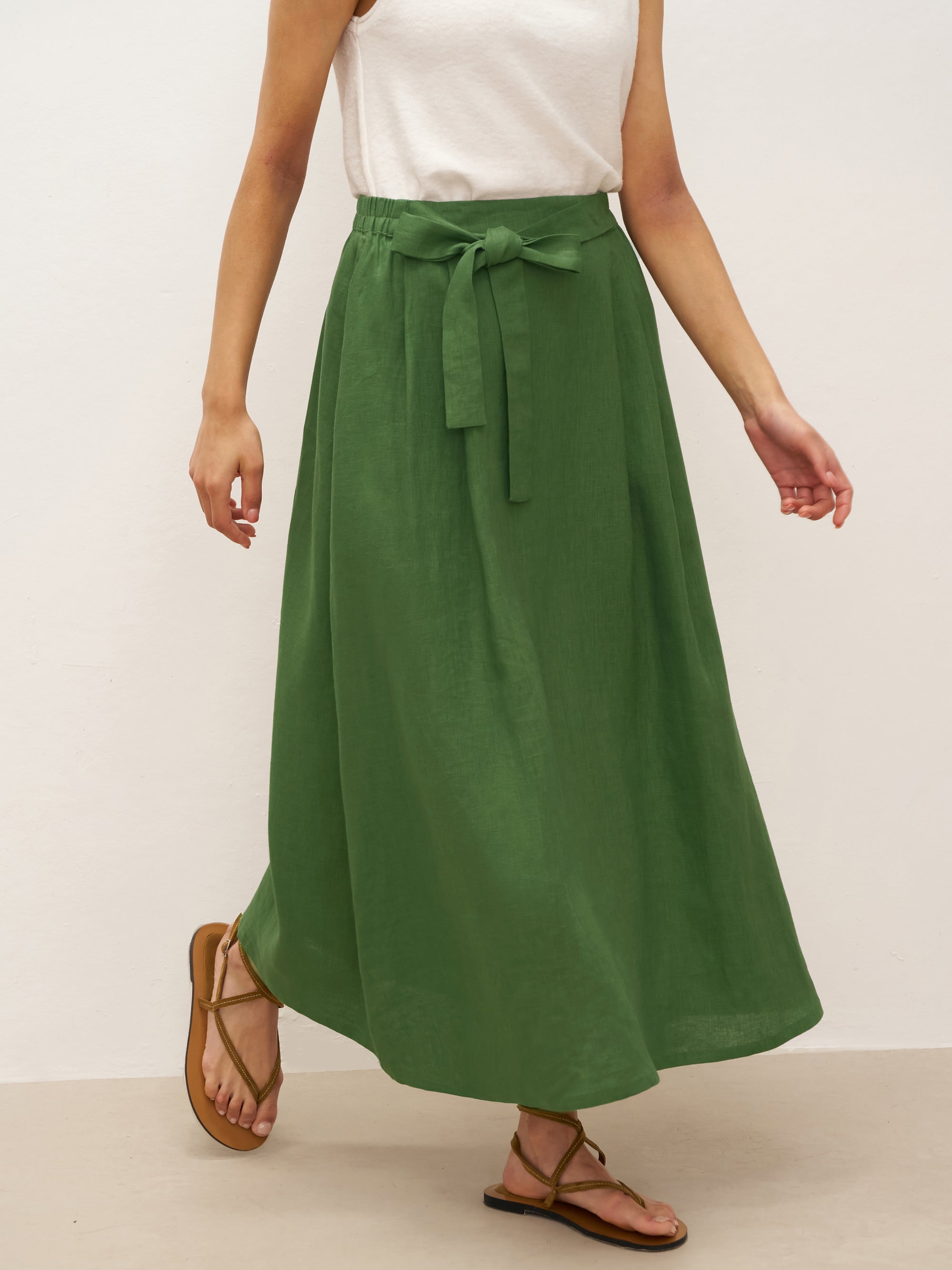 100% Linen A-Line Waist-Tied Skirt LENA