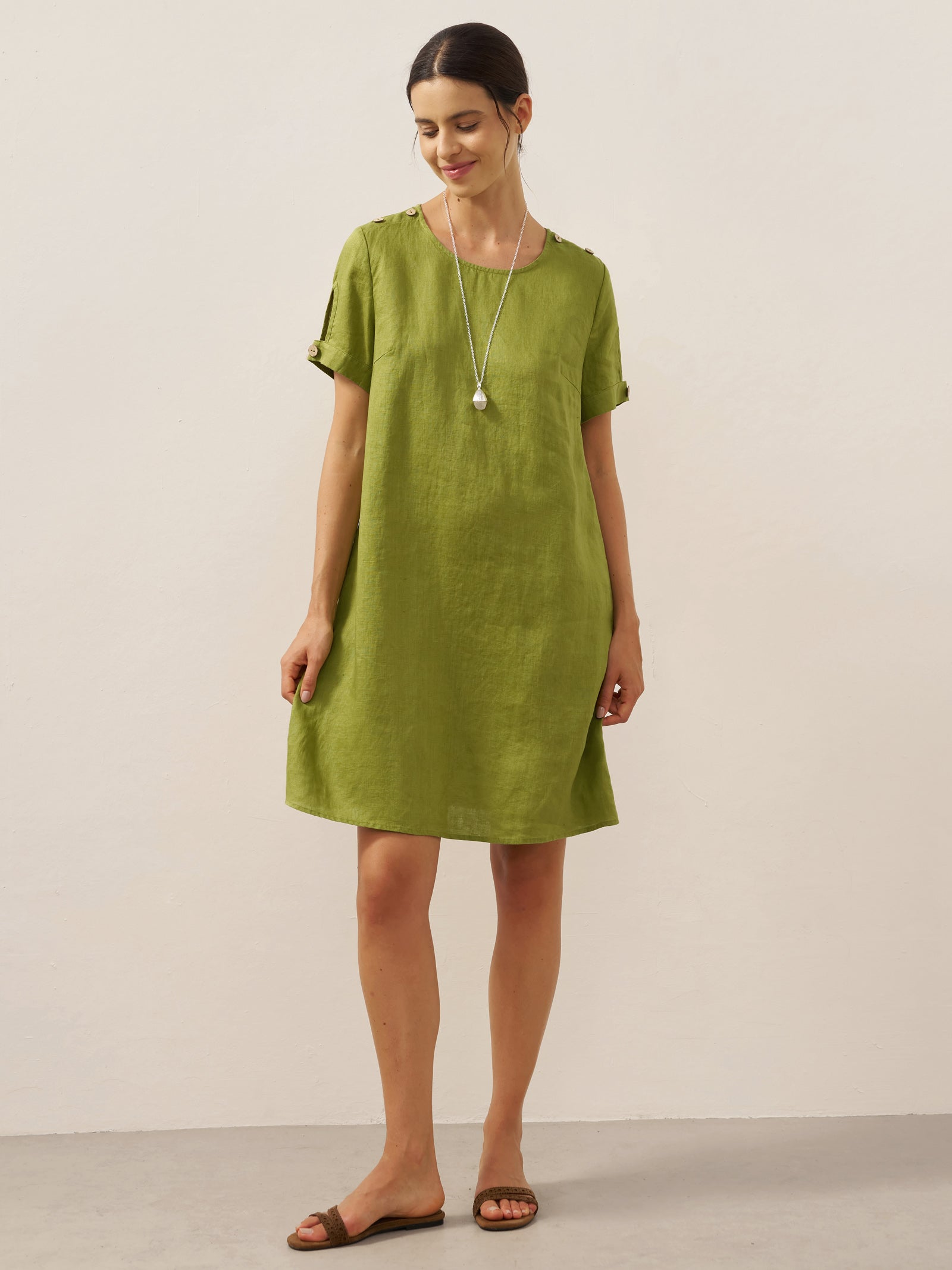 100% Linen Eyelet Short Sleeve Mini Dress LIA