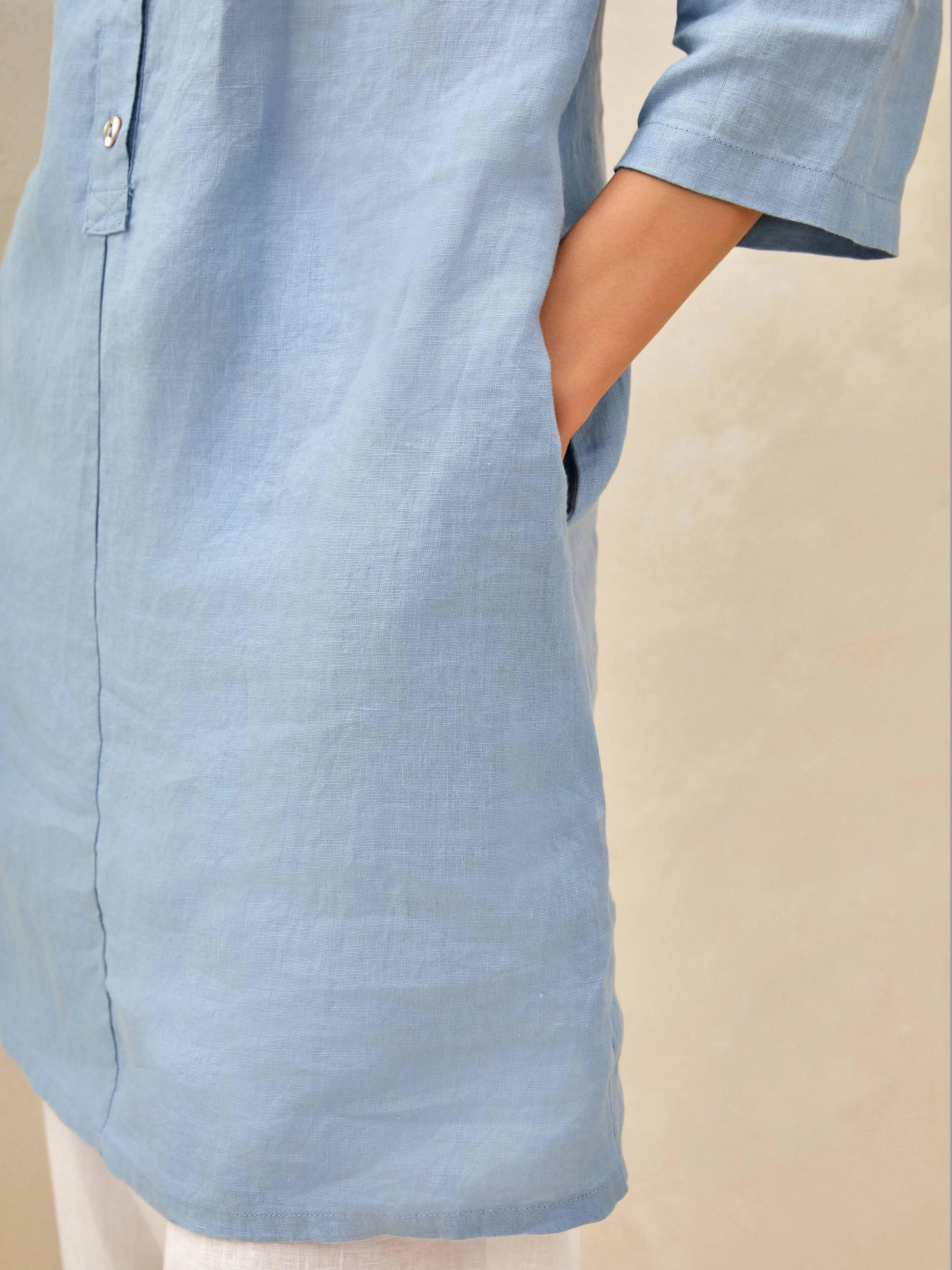 100% Linen 3/4 Sleeve Straight-Leg Long Top AMRITA