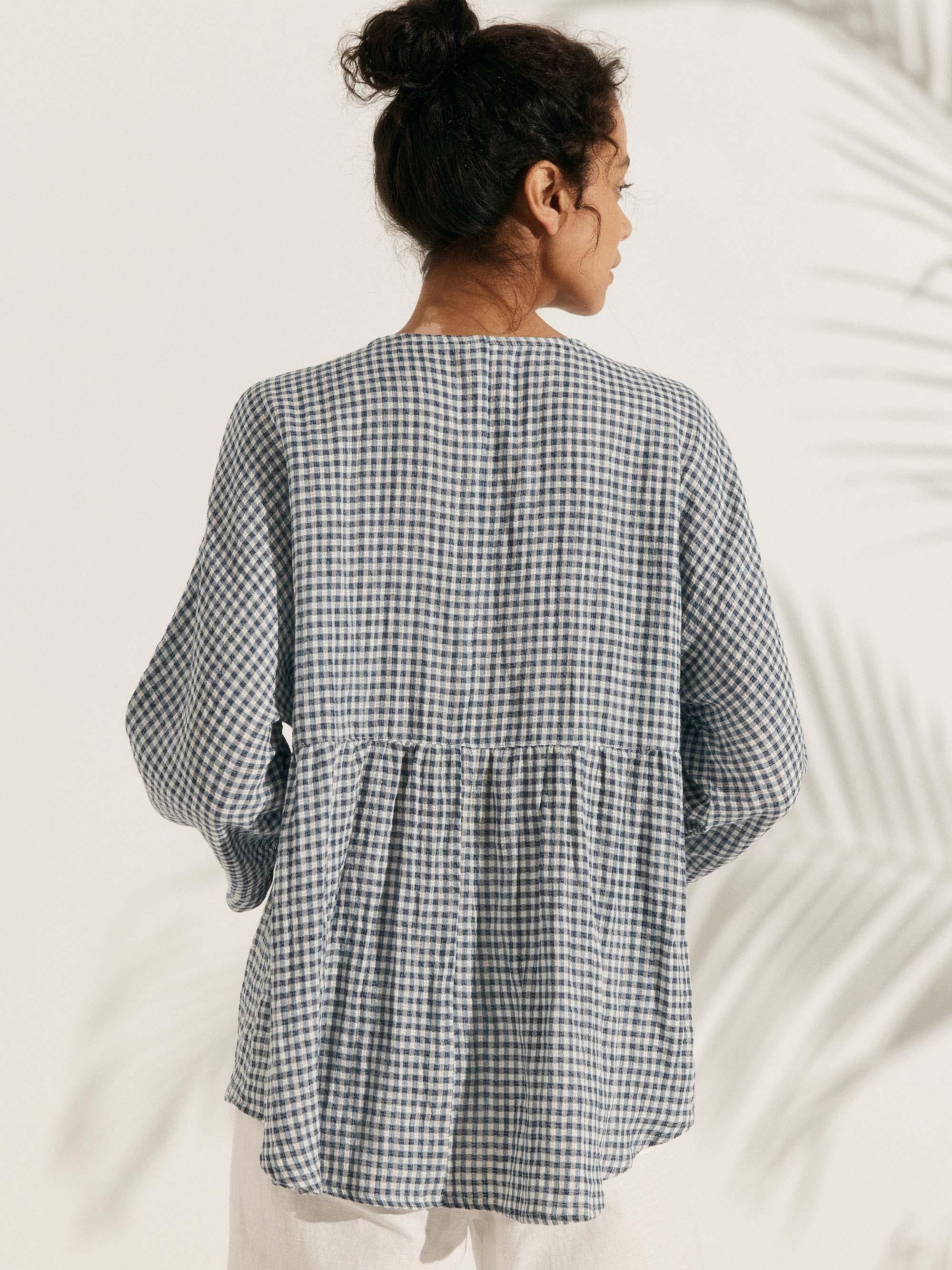 Linen Checked Long-Sleeved Top CAROLINE