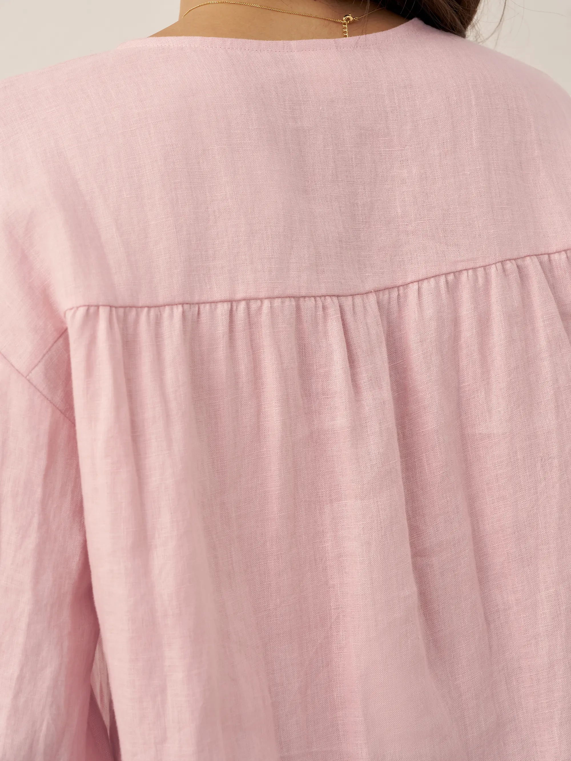 100% Linen Button-Front Drop Shoulder Shirt EASTER