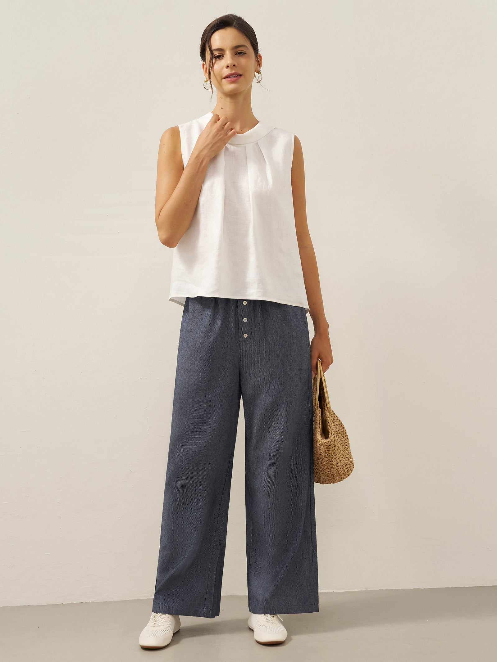 100% Linen Structured Collar Sleeveless Blouse BLAIR