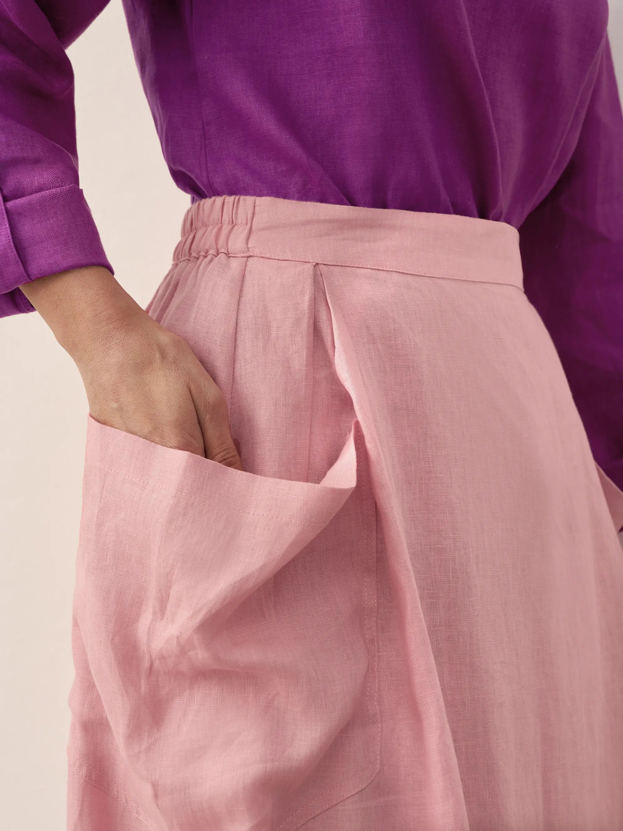 100% Linen Elastic Waist Skirt MARINA