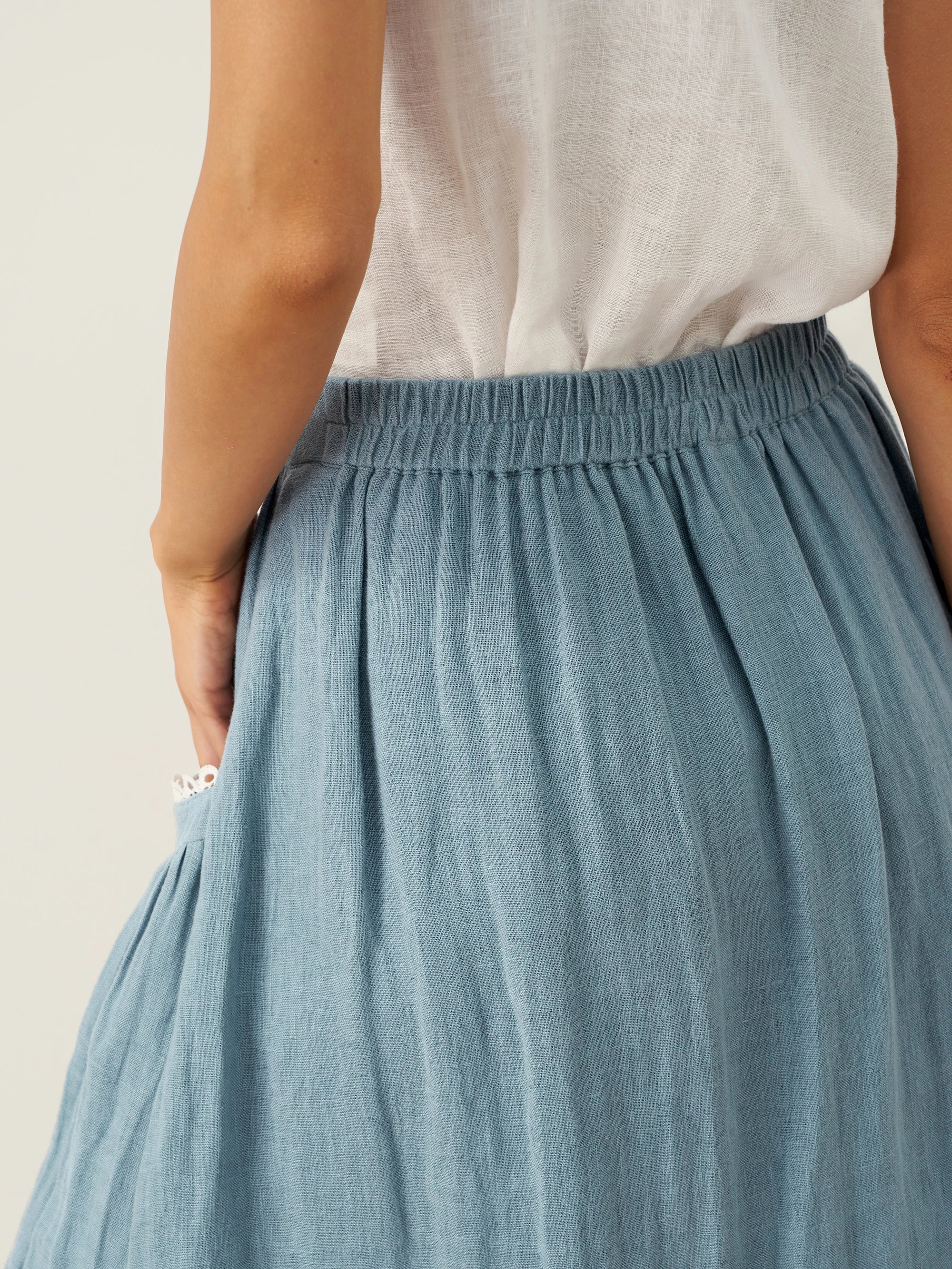 100% Linen Lace-Up Pocket Skirt FENLA