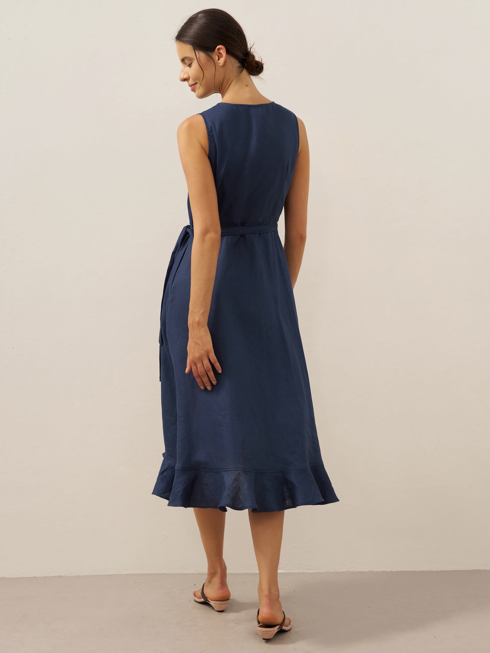 100% Linen V-Neck One-Piece Ruffle Hem Maxi Dress MAYA