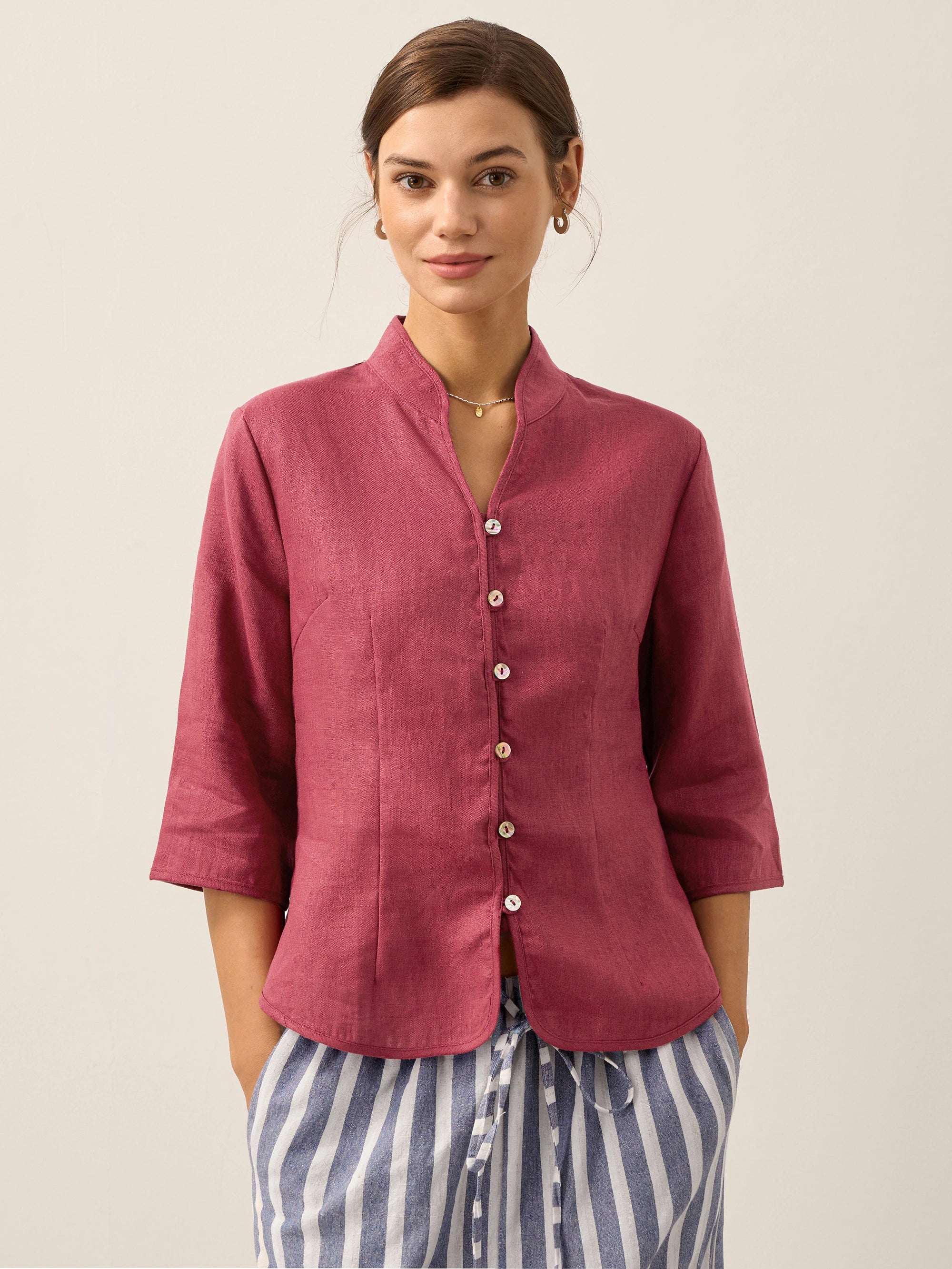 100% Linen Hand Button Fitted Jacket AMELIA