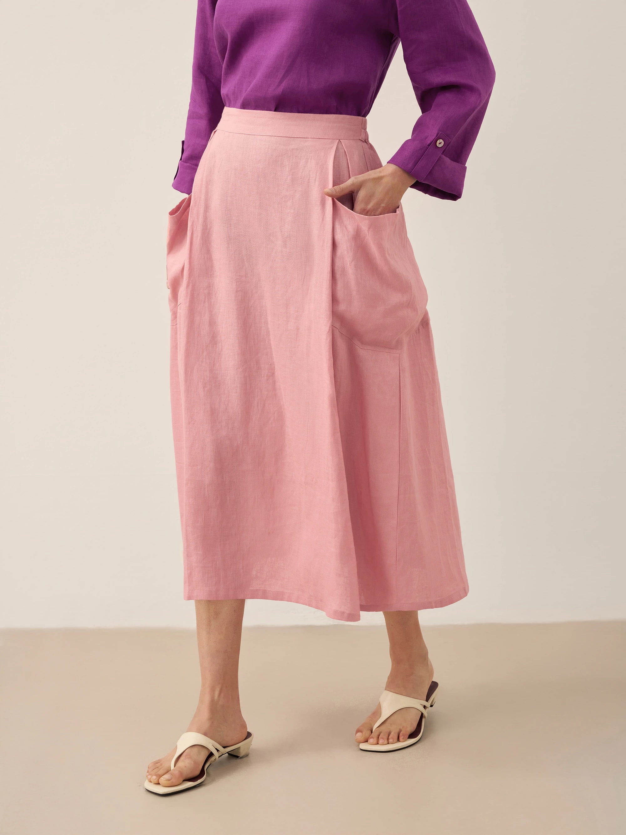100% Linen Elastic Waist Skirt MARINA