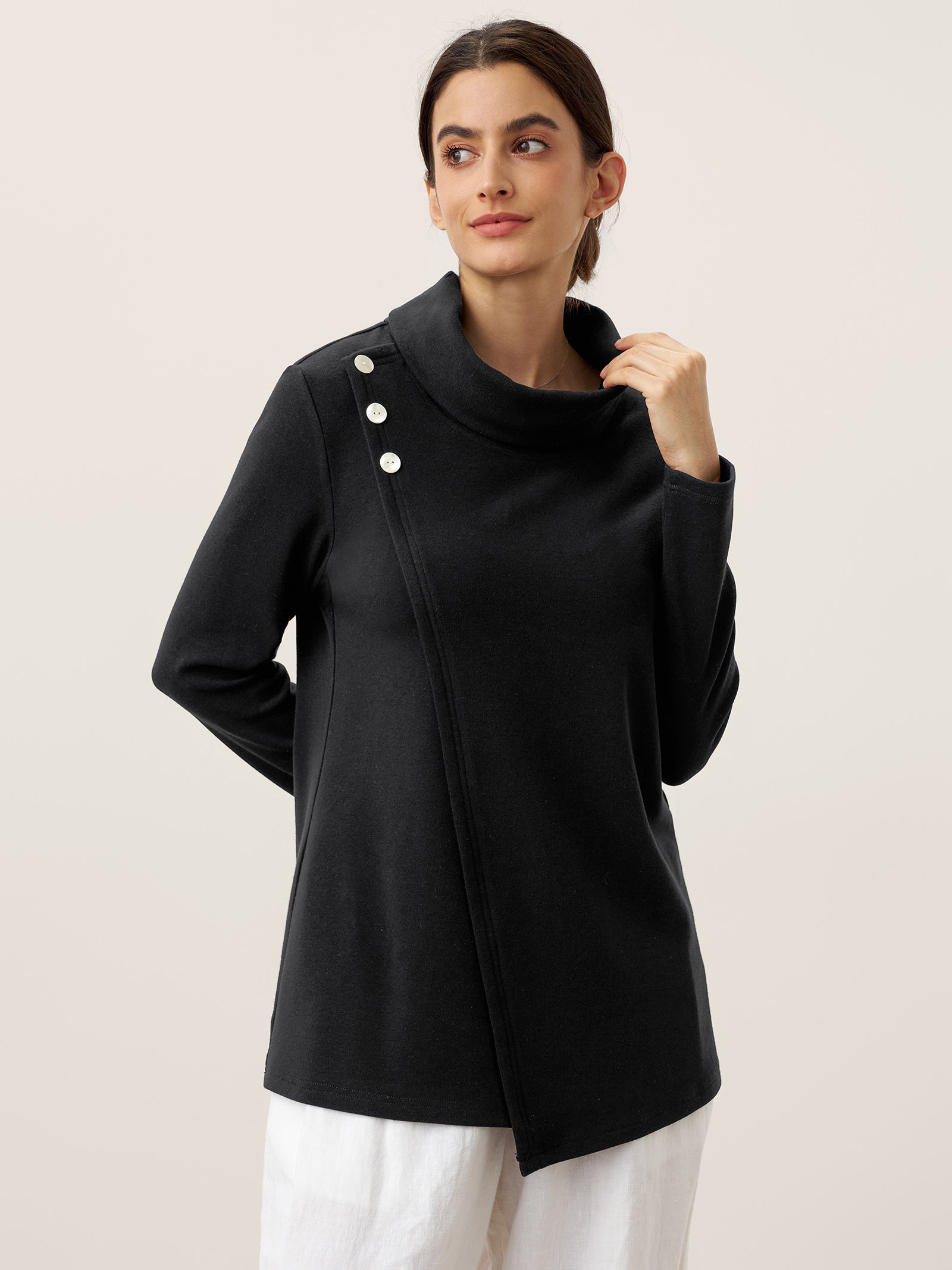 Mock Neck Buttoned Stretch Top ZARIA