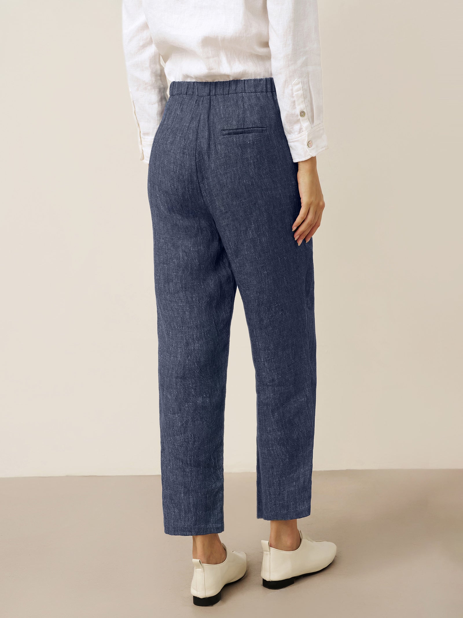 100% Linen Denim Texture Tapered Pants LAYLA
