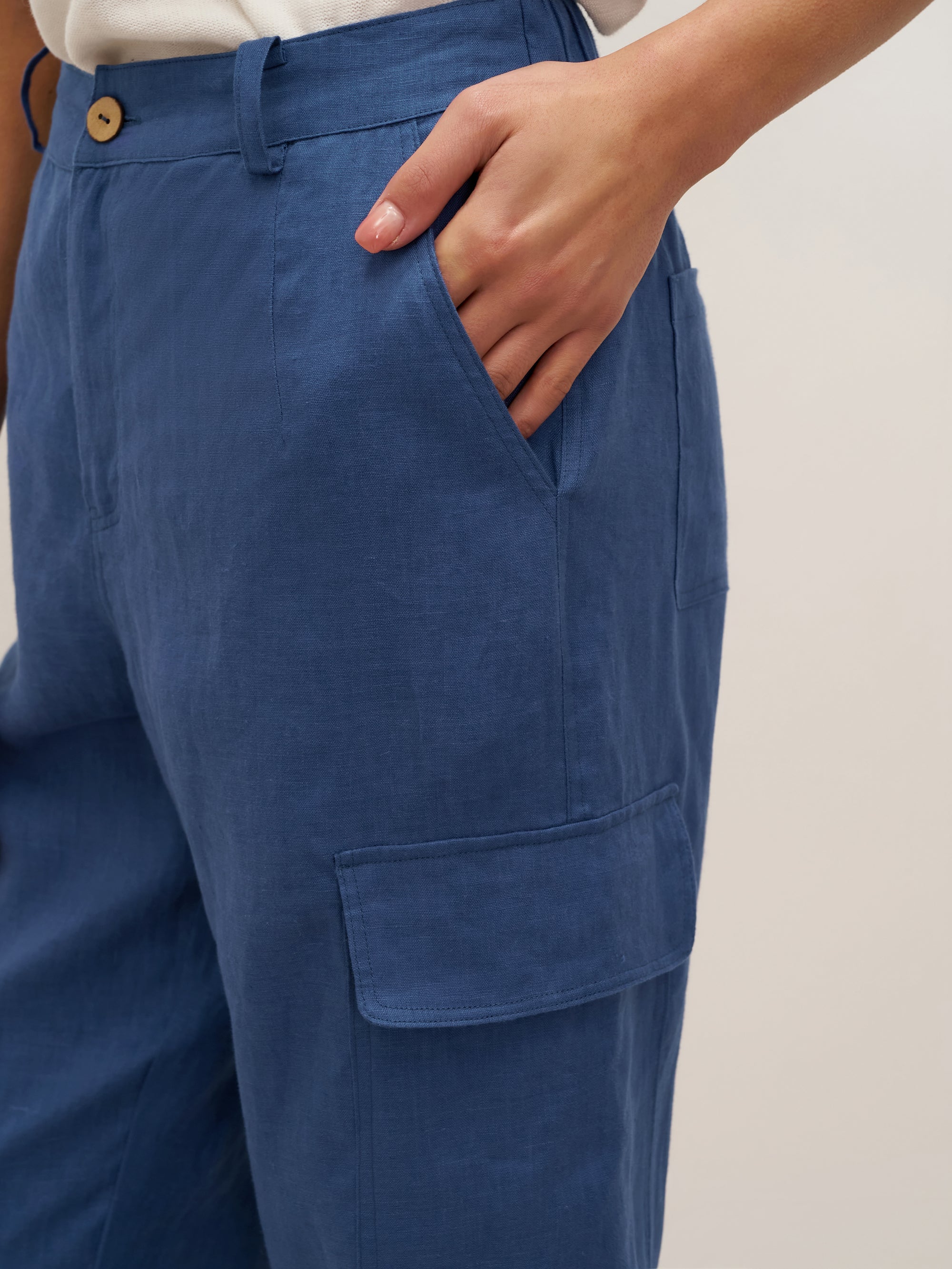 100% Linen Cargo Tapered Trousers with Patch Pockets JESSE