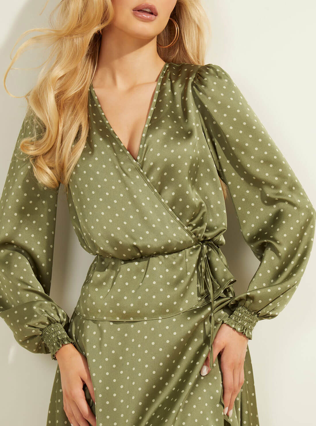 Green Polka Dot Wrap Top