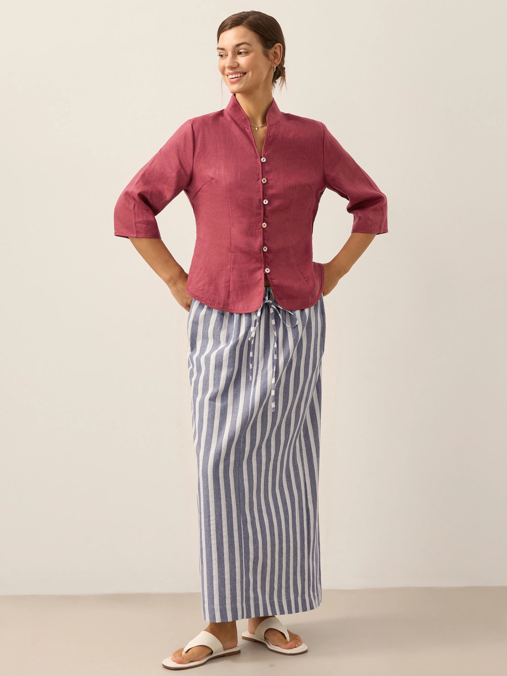 100% Linen Hand Button Fitted Jacket AMELIA