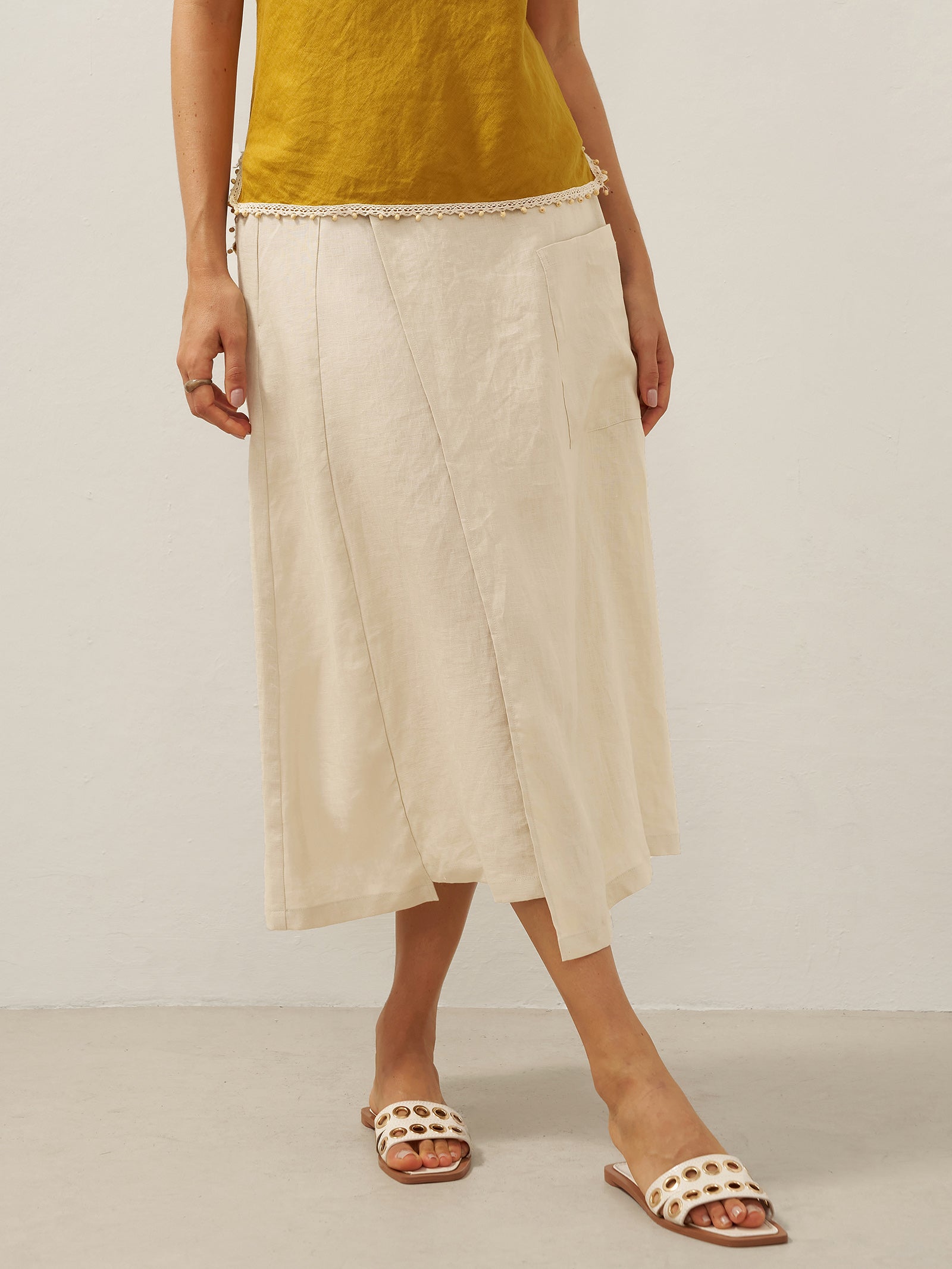 100% Linen Angled Closure Wrap Skirt FRESSA