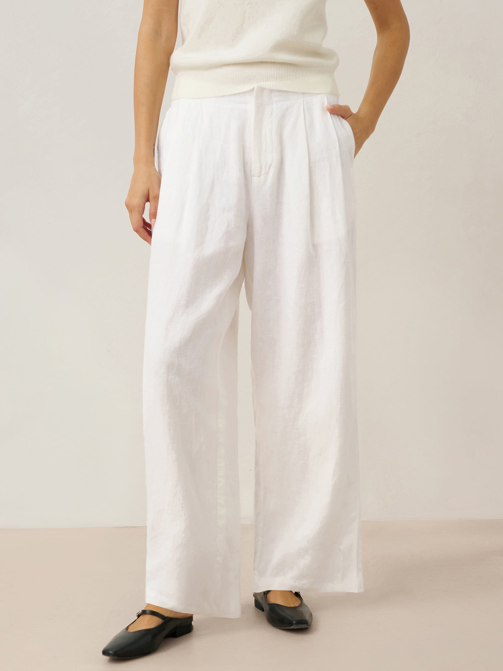 100% Linen Relaxed Fit Straight Leg Trousers KINSLEY