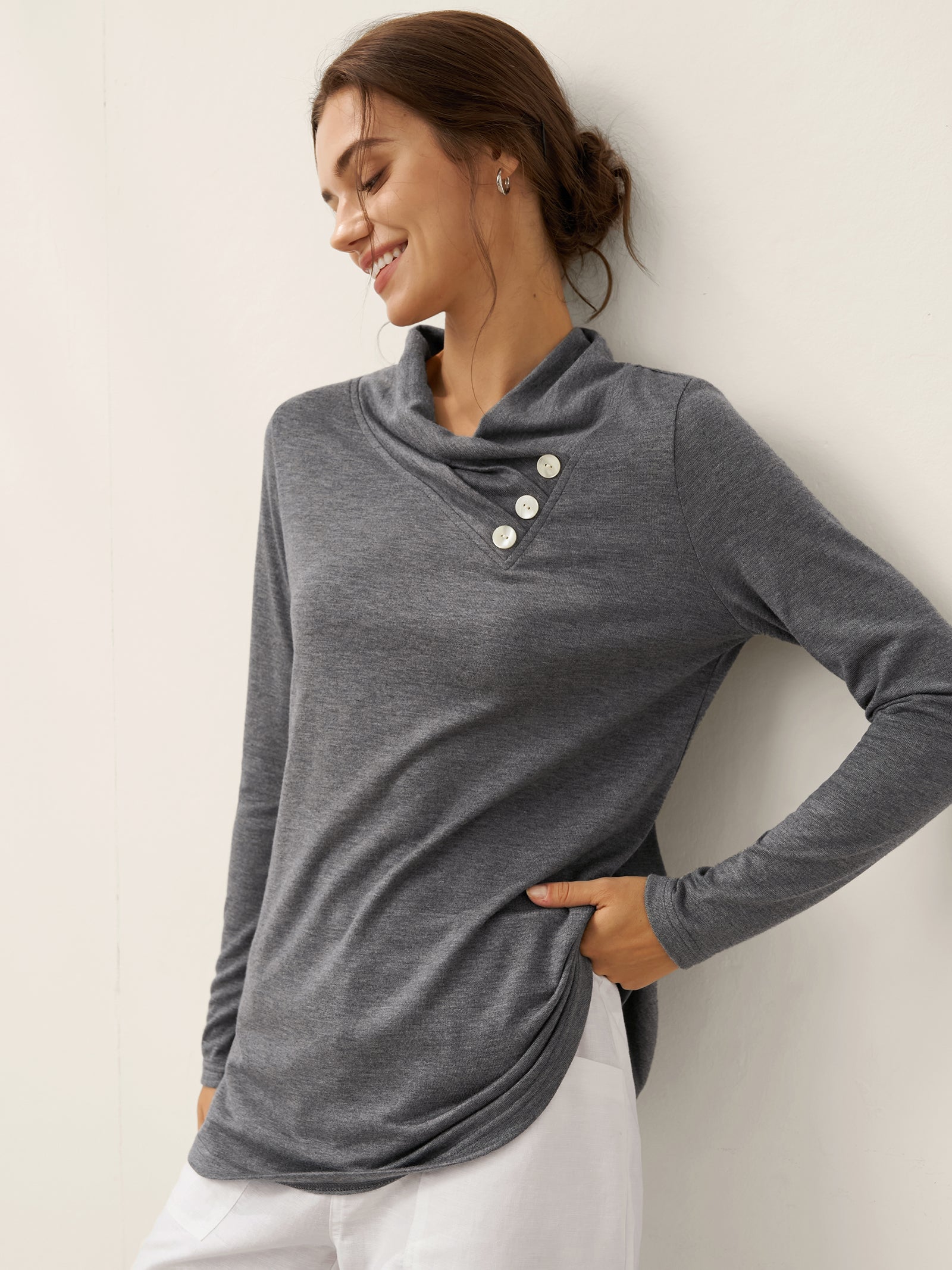 Asymmetric Cowl Neck Stretch Top TATIANA