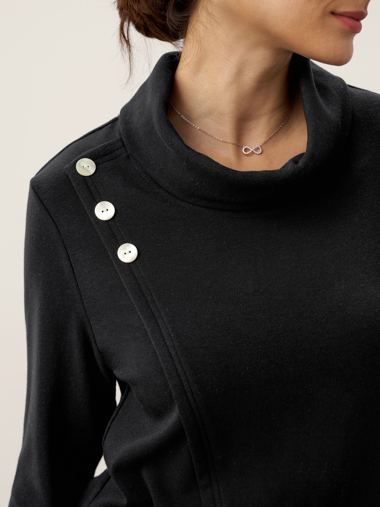 Mock Neck Buttoned Stretch Top ZARIA