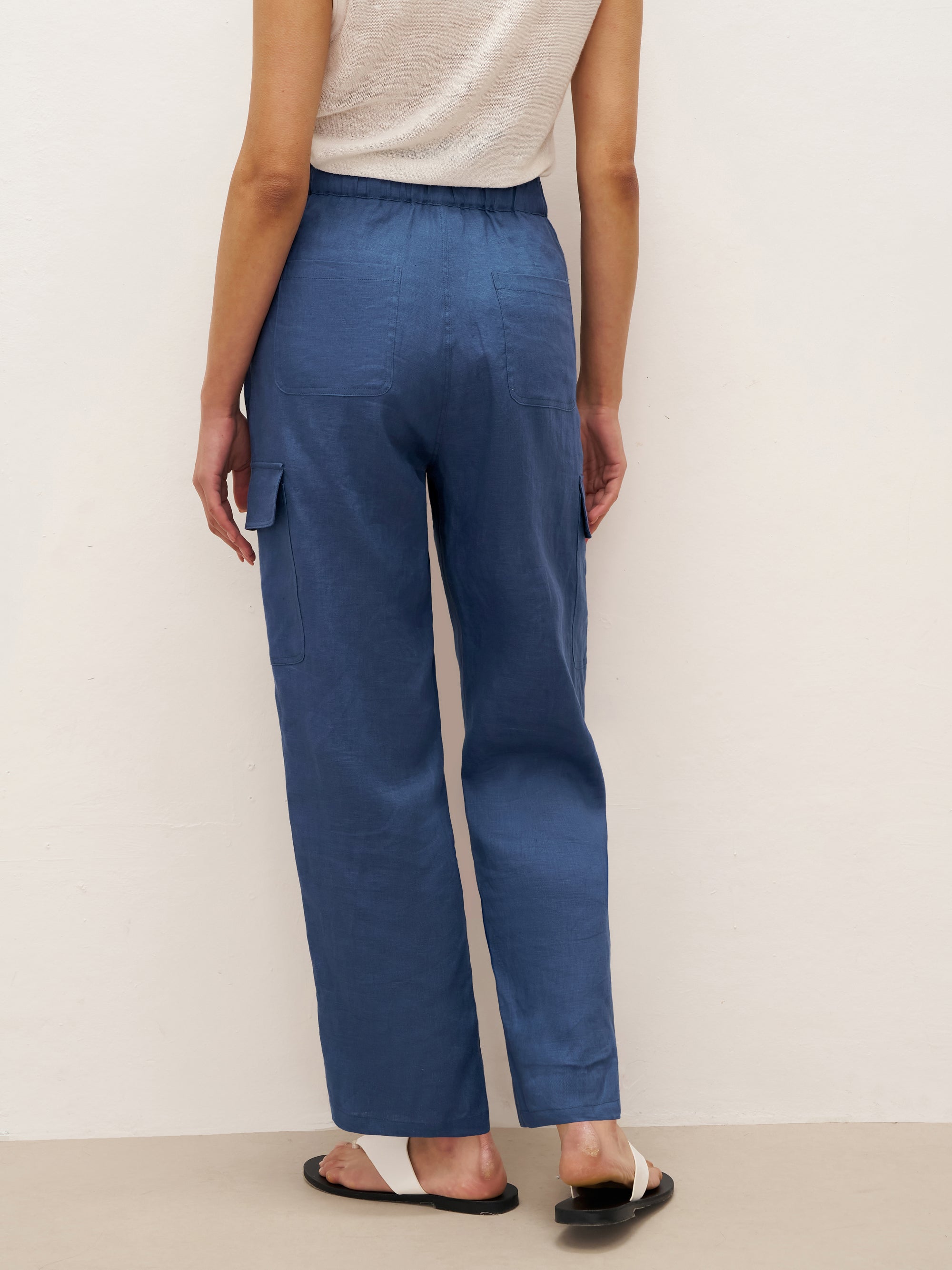 100% Linen Cargo Tapered Trousers with Patch Pockets JESSE