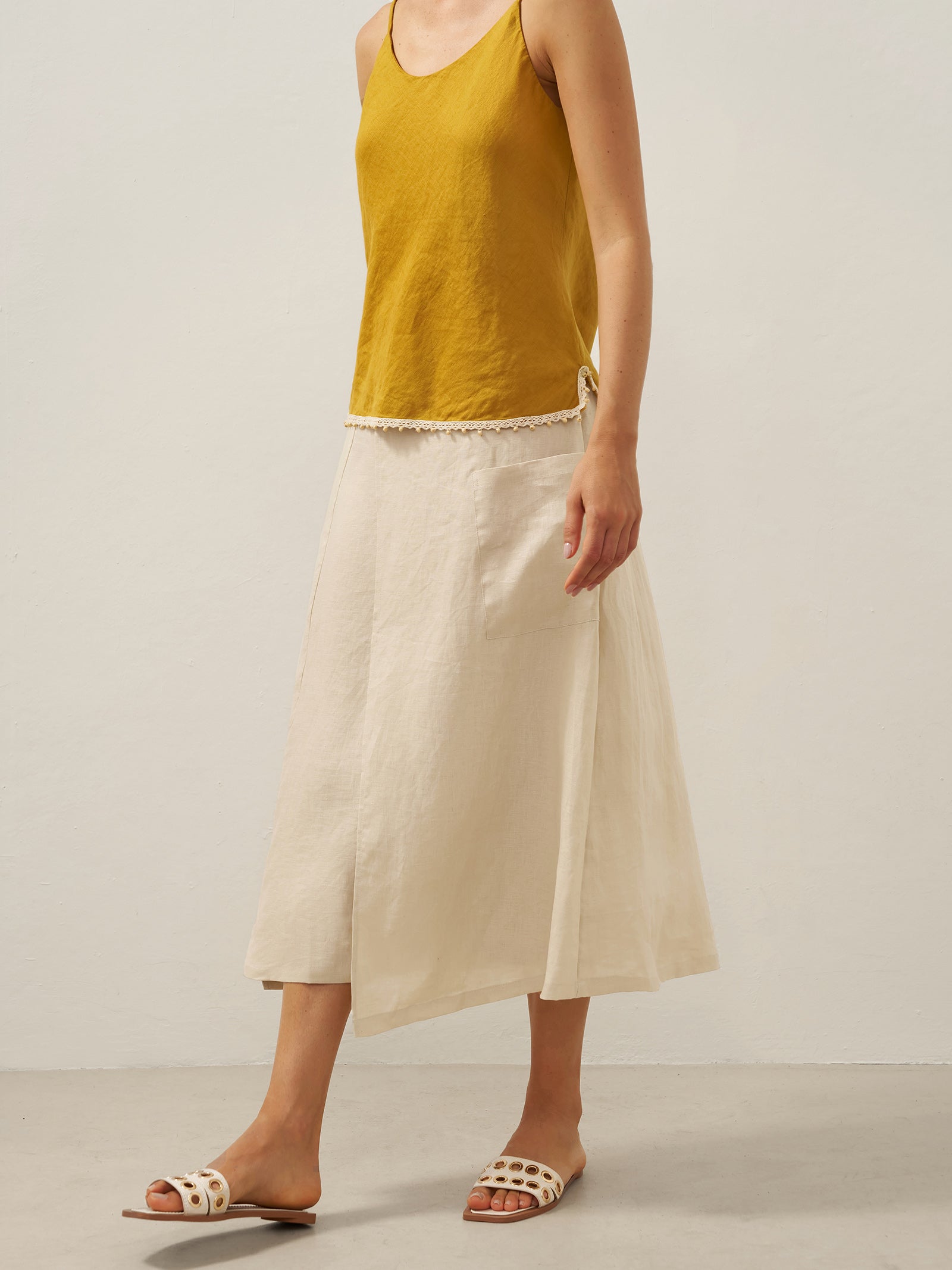 100% Linen Angled Closure Wrap Skirt FRESSA
