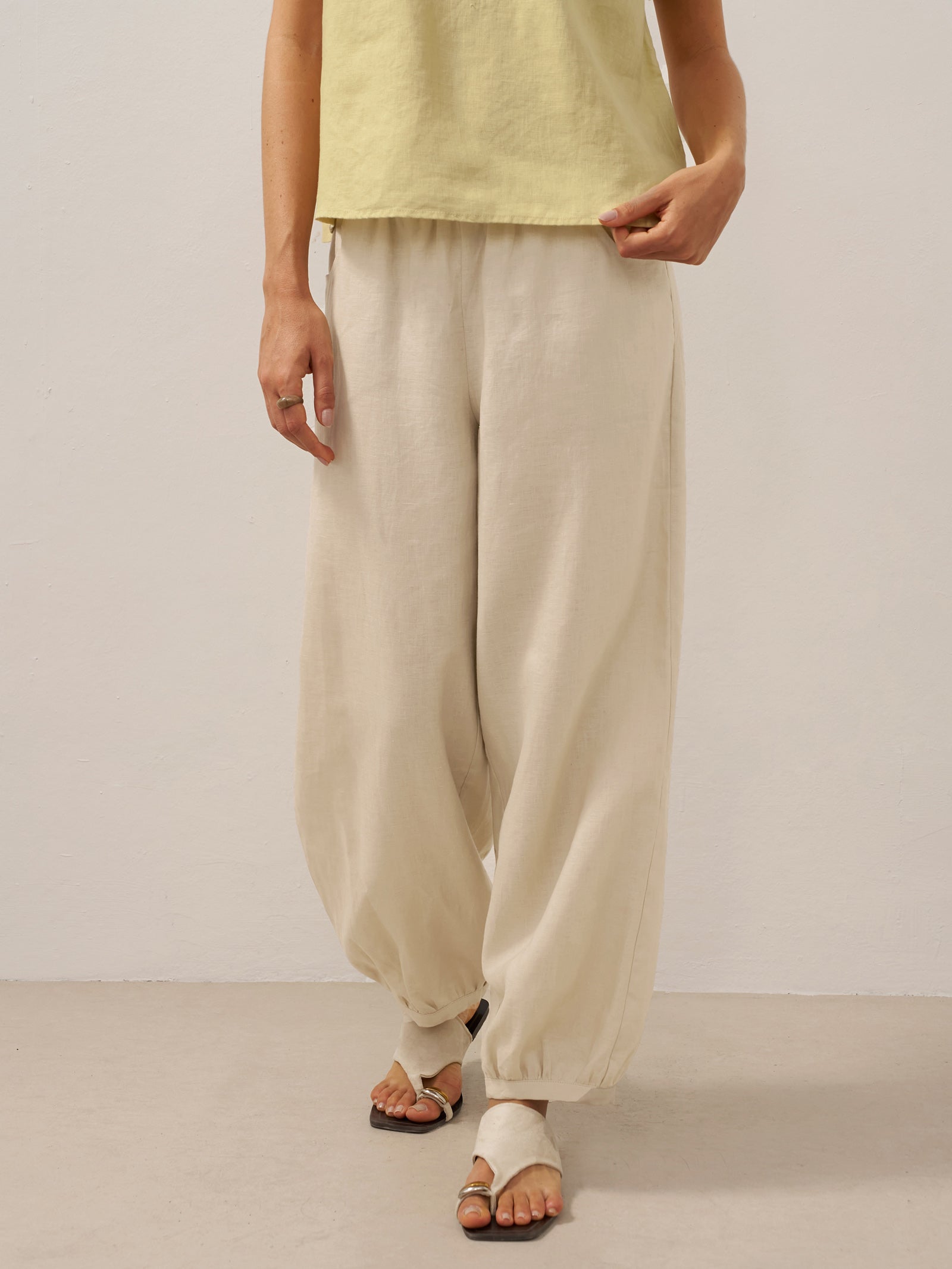 100% Linen Broad Elastic Waistband Pants TALIA
