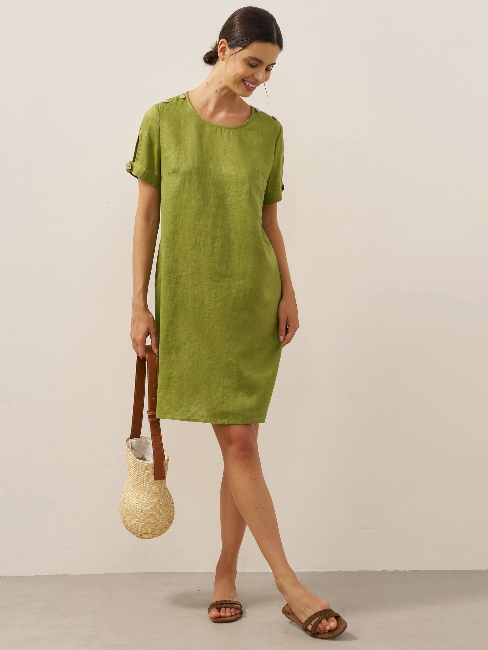 100% Linen Eyelet Short Sleeve Mini Dress LIA