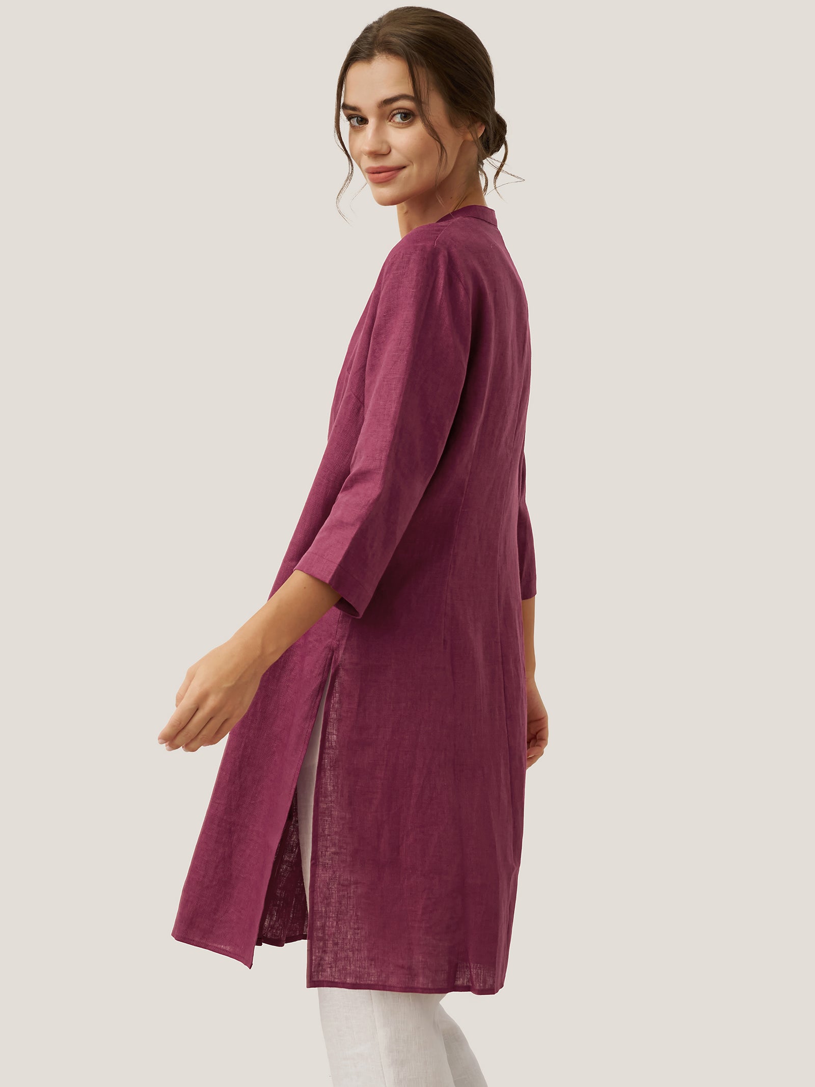 100% Linen Hand Button Long Top DILLON