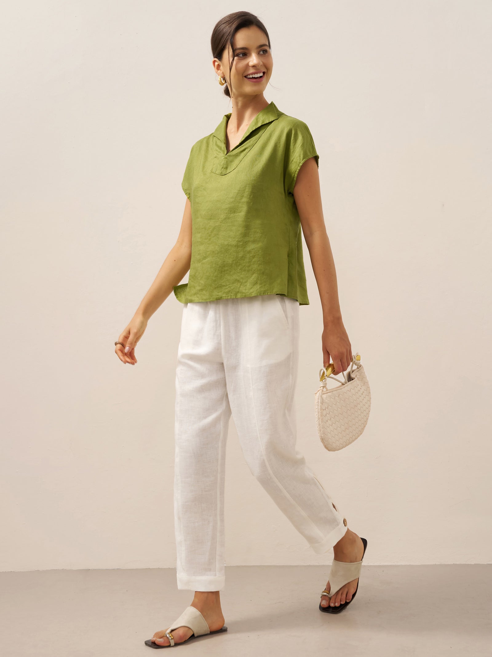 100% Linen Collared Cap Sleeve Top IVY