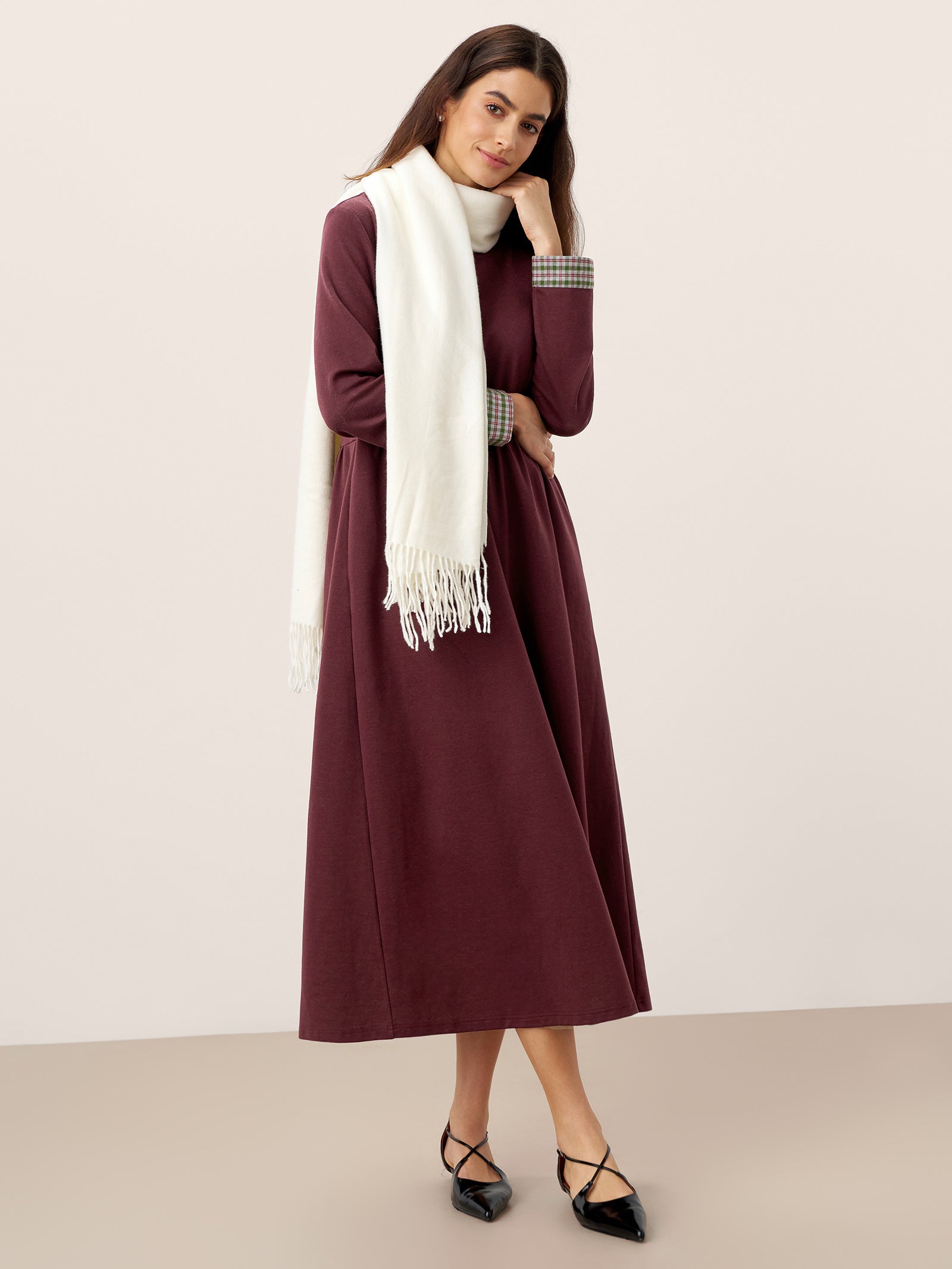 Cotton Patchwork Cuff Crew Neck Casual Maxi Dress SCARLETT