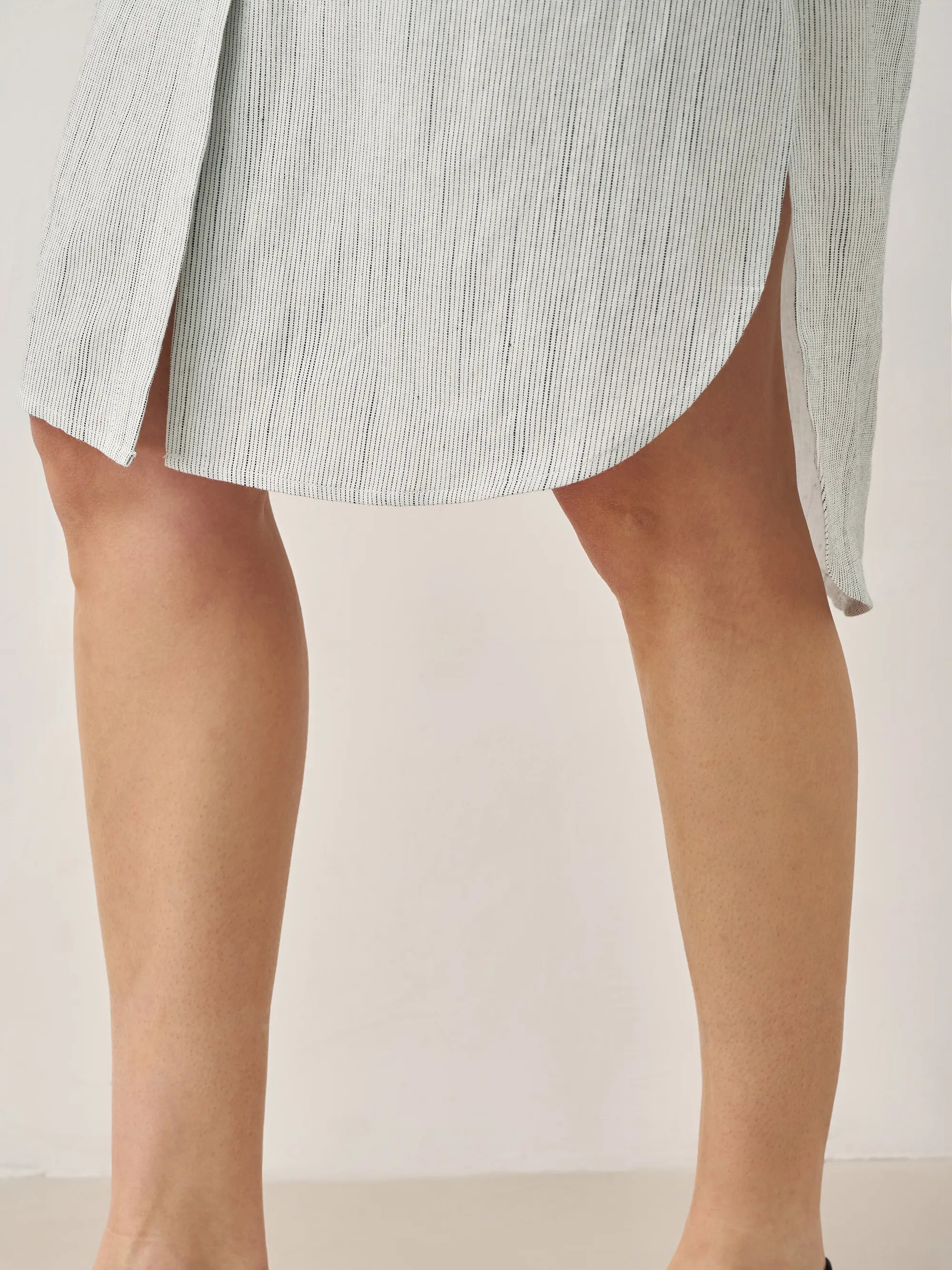 Linen Button-Front Artistic Stripe Shirt Dress JULIA